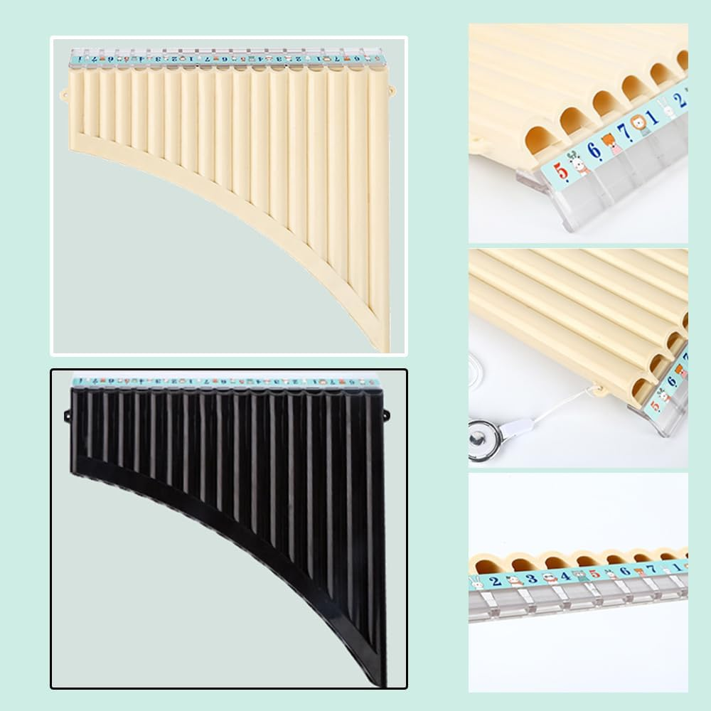 Mingzhe 18 Pipes Pan Flute C Key Panpipes Pan Pipes with Mouthpiece Wind Instrument for Students Beginners with Carrying Bag - Off White image number 4