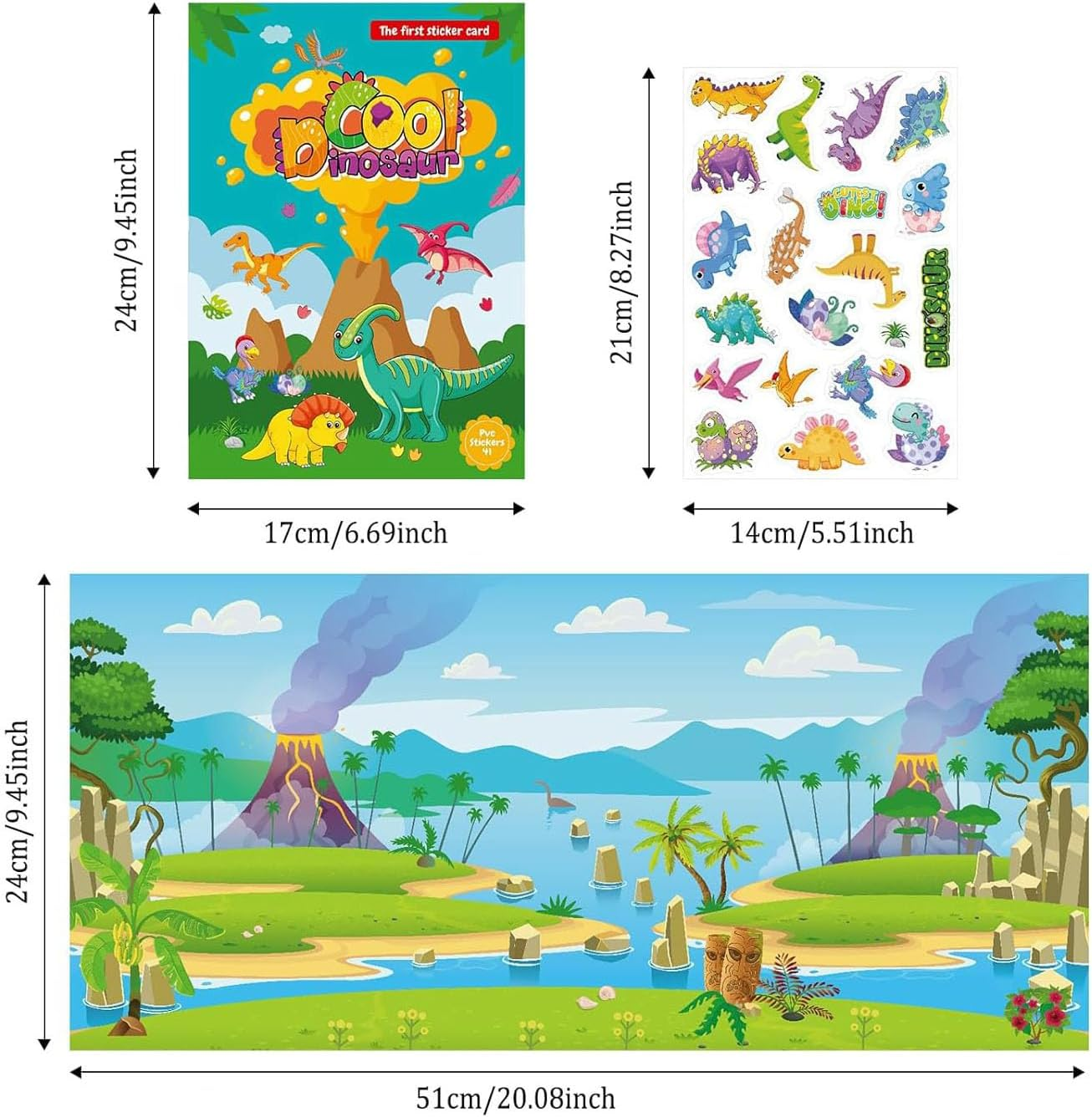 Kids Sticker Book, 3 Pack Fun Travel Stickers, Farm, Wild Animals, Dinosaurs Themes, PVC Material, Multicolor, Animal Pattern, Reusable, 18 Stickers, Ages 3+, Outdoor Use, Sticker Book image number 4