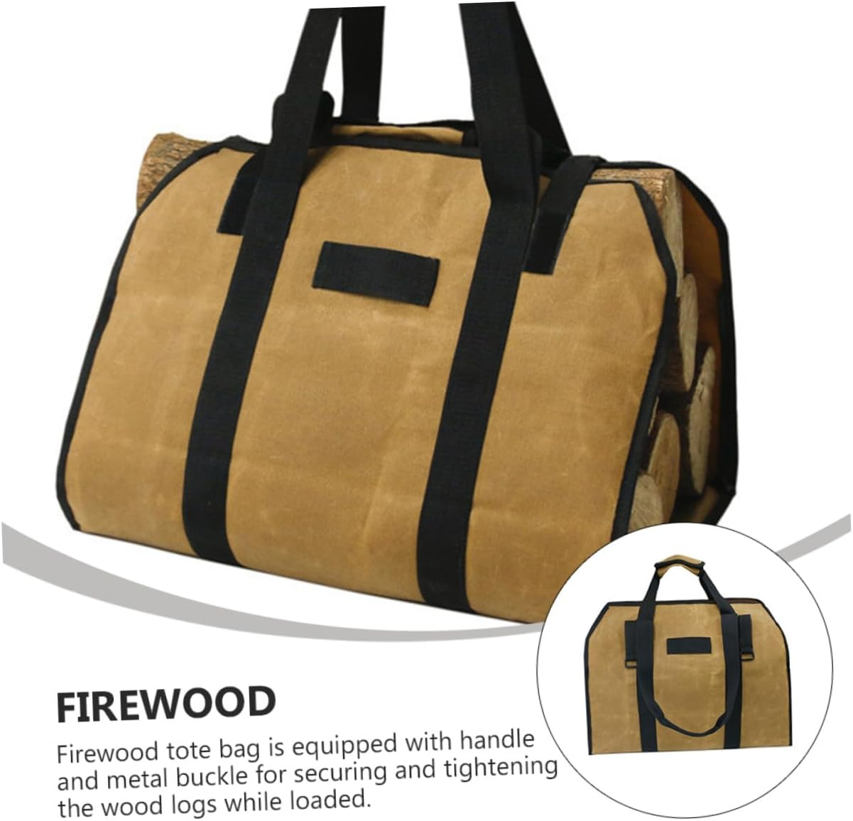 Capacity Waxed Canvas Log Tote Firewood Carrier Bag with Handles and Metal Buckle for Outdoor Camping Indoor Firewood Storage and Transport image number 1