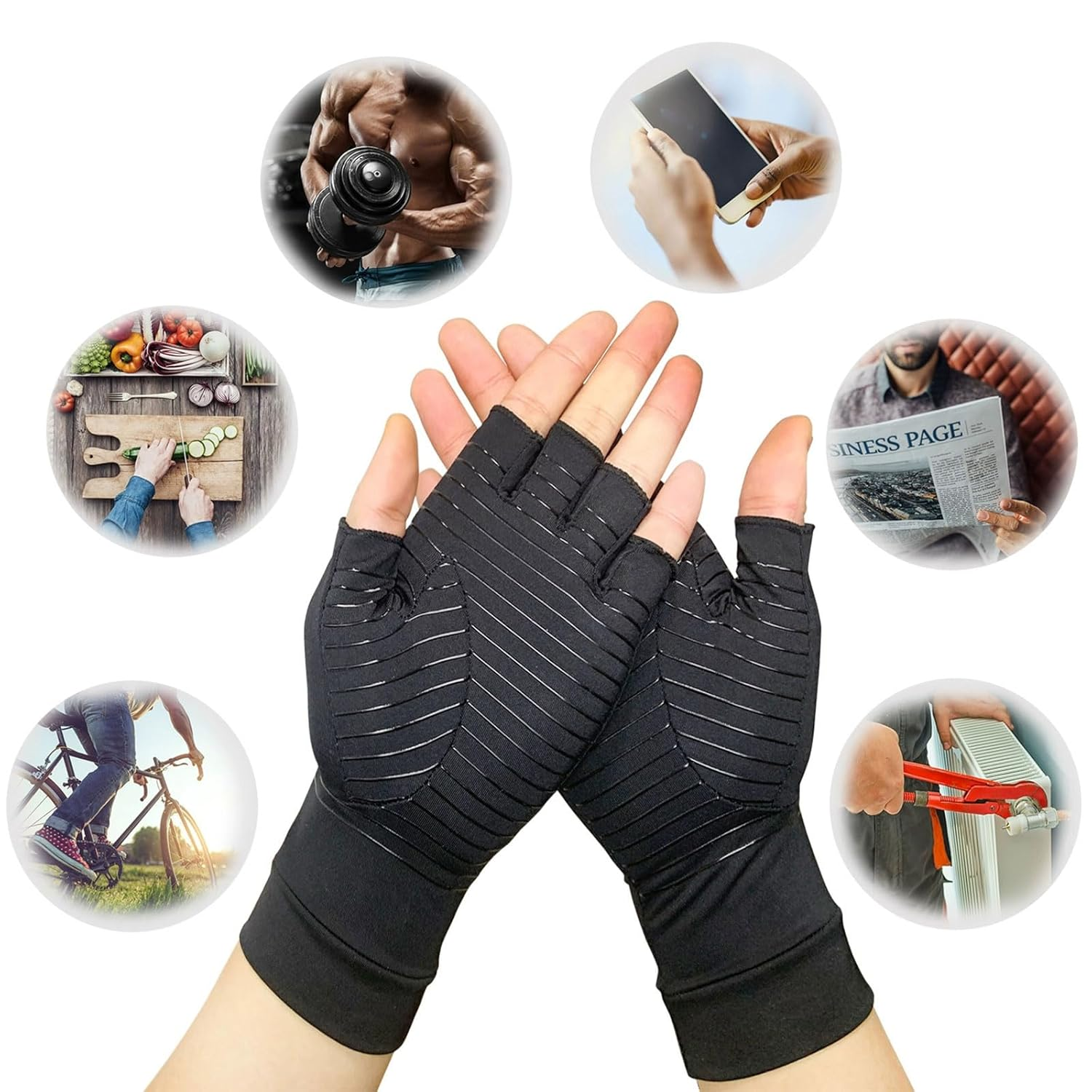 Compression Gloves, Copper Arthritis Gloves Can Relieve Joint Pain Carpal Tunnel Rheumatoid Arthritis Swelling and Fatigue Symptoms Typing Gloves Hand Brace Support for Women and Men image number 2