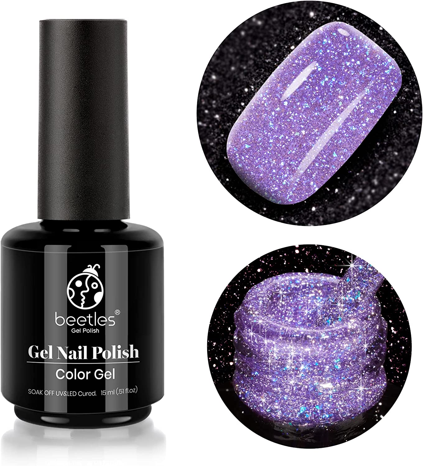 Beetles Gel Polish Diamond Glitter Nail Polish 15Ml Party Queen Nail Purple Sparkly Gel Soak off Uv LED Nail Lamp Flashy Gel Polish Nail Art Manicure Salon DIY Home image number 1