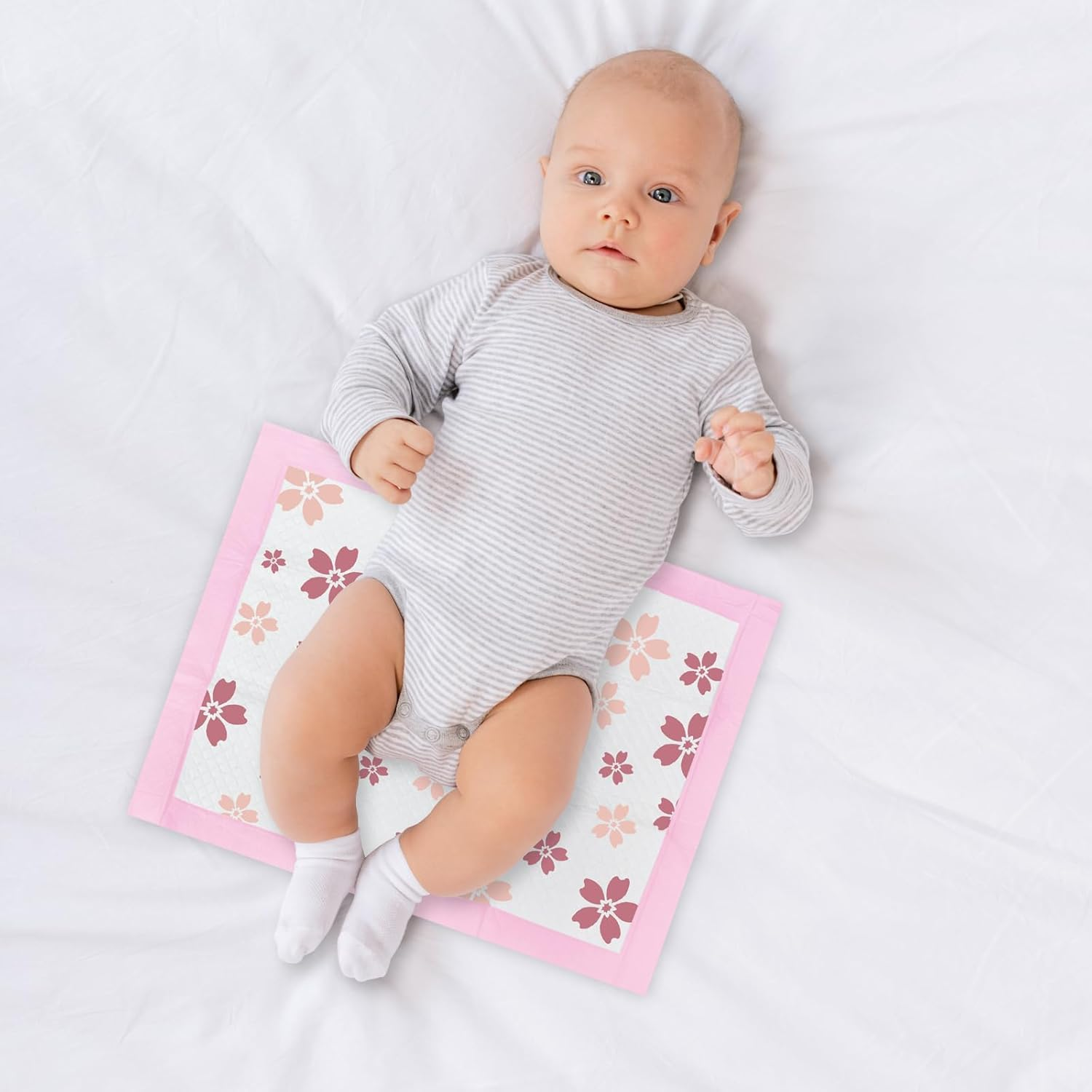 Disposable Changing Pad Liners for Baby 17 X 13 Inches (50 Pack) Absorbent Waterproof Underpads Incontinence Care Soft Non-Woven Fabric Breathable Changing Pad (Cherry Blossom) image number 3