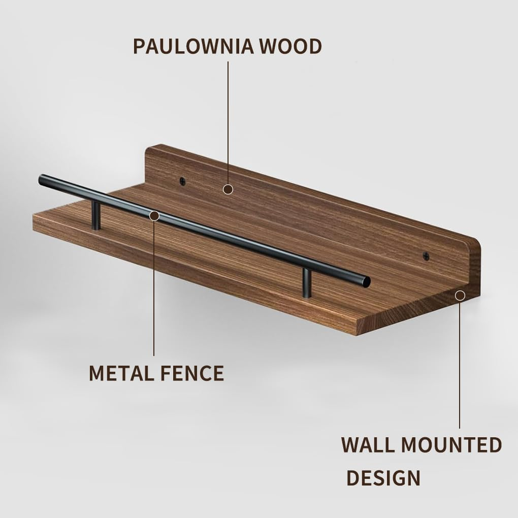 Delsol Floating Shelves with Metal Guardrail Set of 3, Wall Mounted Shelves for Wall Decor, Shelf for Bedroom, Bathroom, Kitchen, Living Room, Plants, Picture Frames, Art (White) image number 4