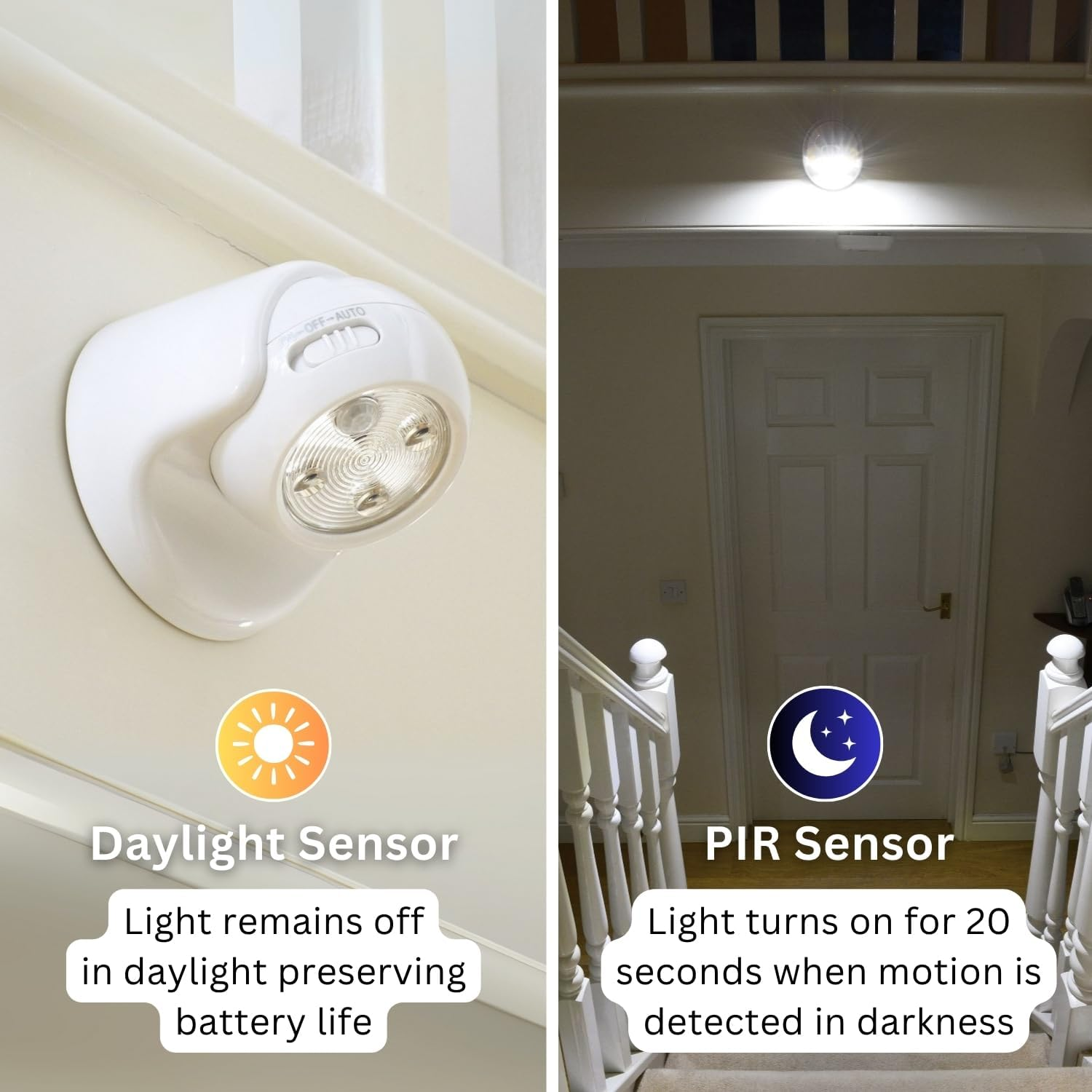 Auraglow Battery Operated Motion Activated PIR Sensor Detachable Cordless LED Security Light (White, No Batteries) image number 3