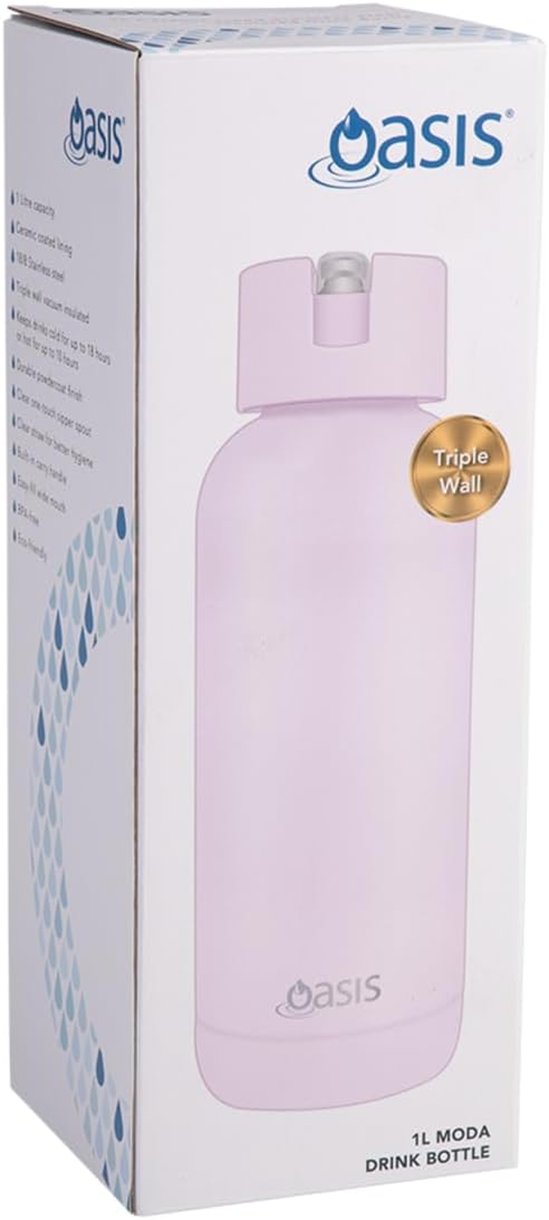 Oasis 1L Stainless Steel Ceramic "Moda" Triple Wall Ins. Drink Bottle Pink Lemonade 8868PLE image number 2