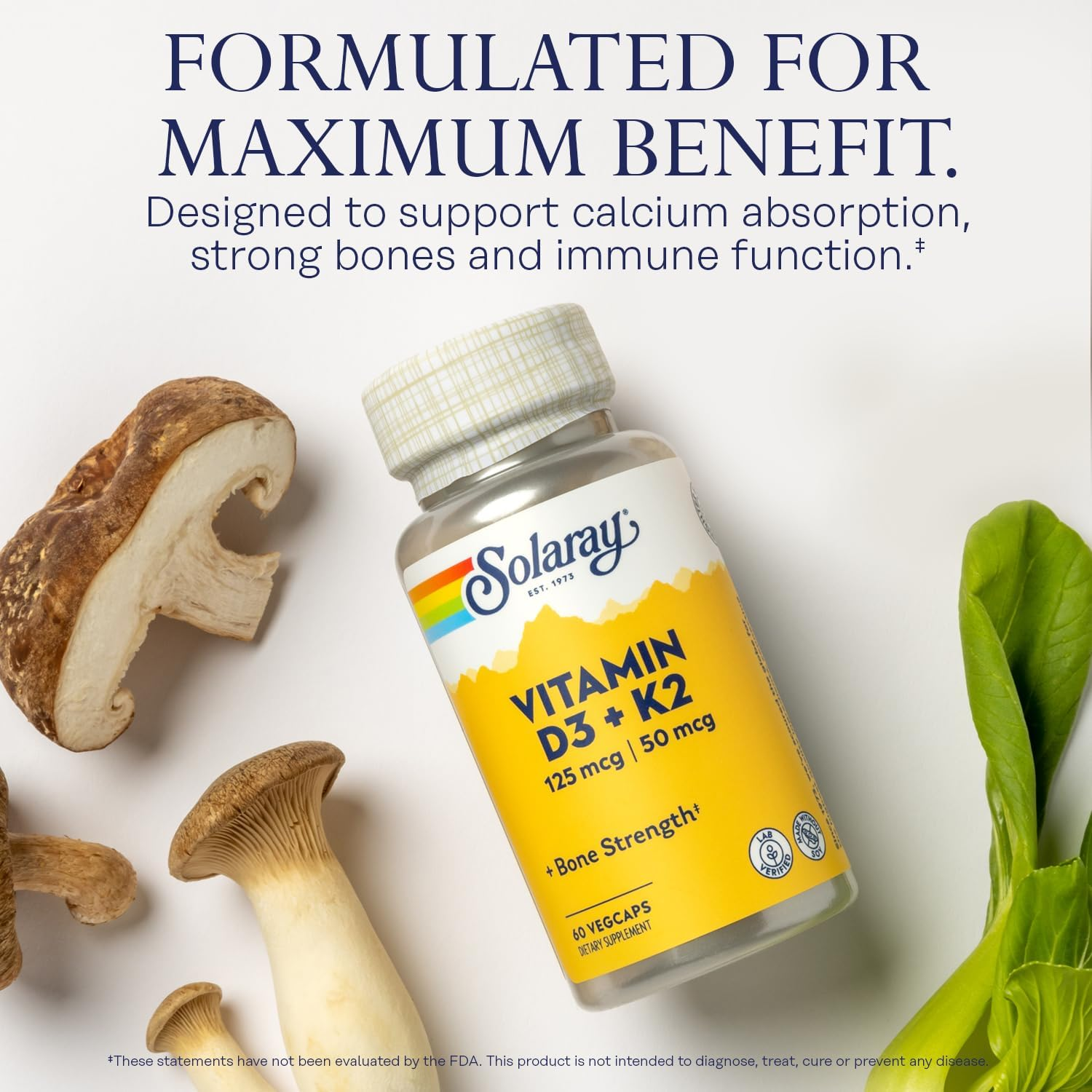 Solaray Vitamin D-3 + K-2 60 Ct image number 3