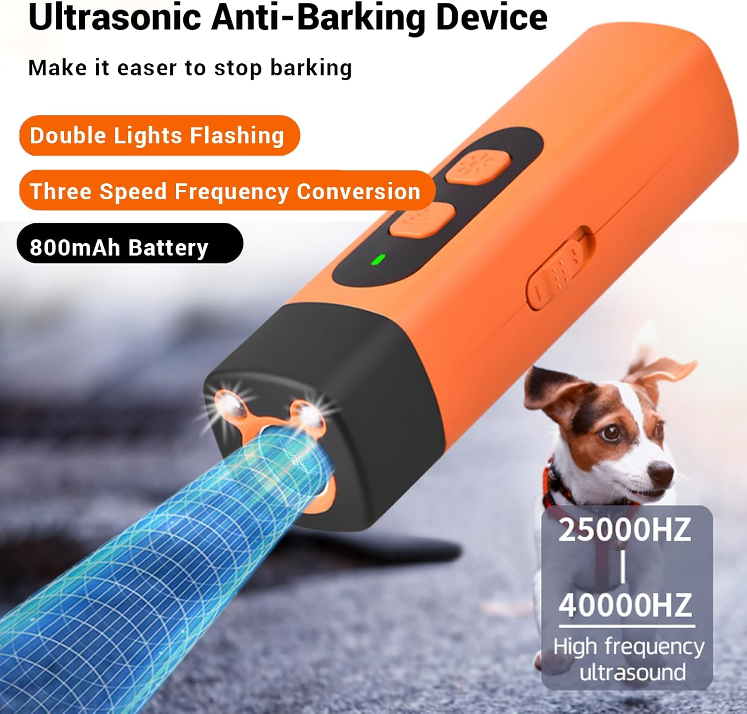 VCCLFSIA Dog Bark Deterrent Devices, Rechargeable Ultrasonic Anti-Barking Device with 800Mah Battery, LED Flashlight, 10M/35FT Range, Safe & Effective No Barking Device for All Dog Breeds image number 5