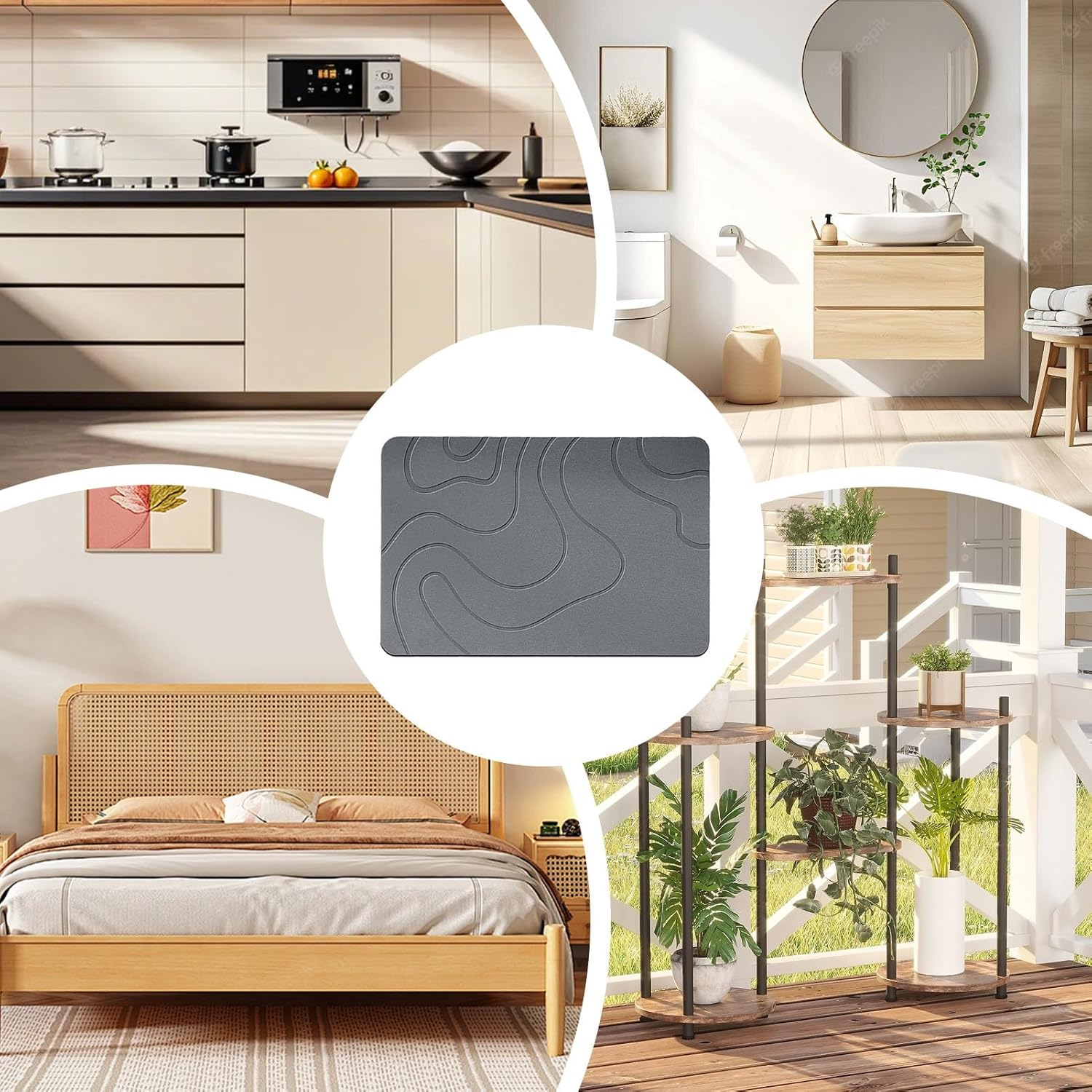 Stone Bath Mat | Natural Aceous Earth Shower Mat | Non-Slip Super Absorbent Quick Drying Bathroom Floor Mat | Multipurpose Stone Drying Mat for Kitchen Bathroom image number 4