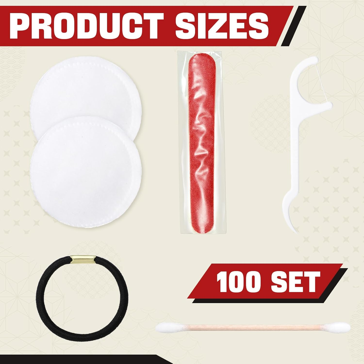 Tondiamo 100 Set Hotel Vanity Kit Individually Wrapped Travel Size Hotel Hospitality Kit Include Disposable Cotton Pads, Cotton Swabs, Hair Tie, Nail File, Dental Floss for Motels Toiletries image number 3