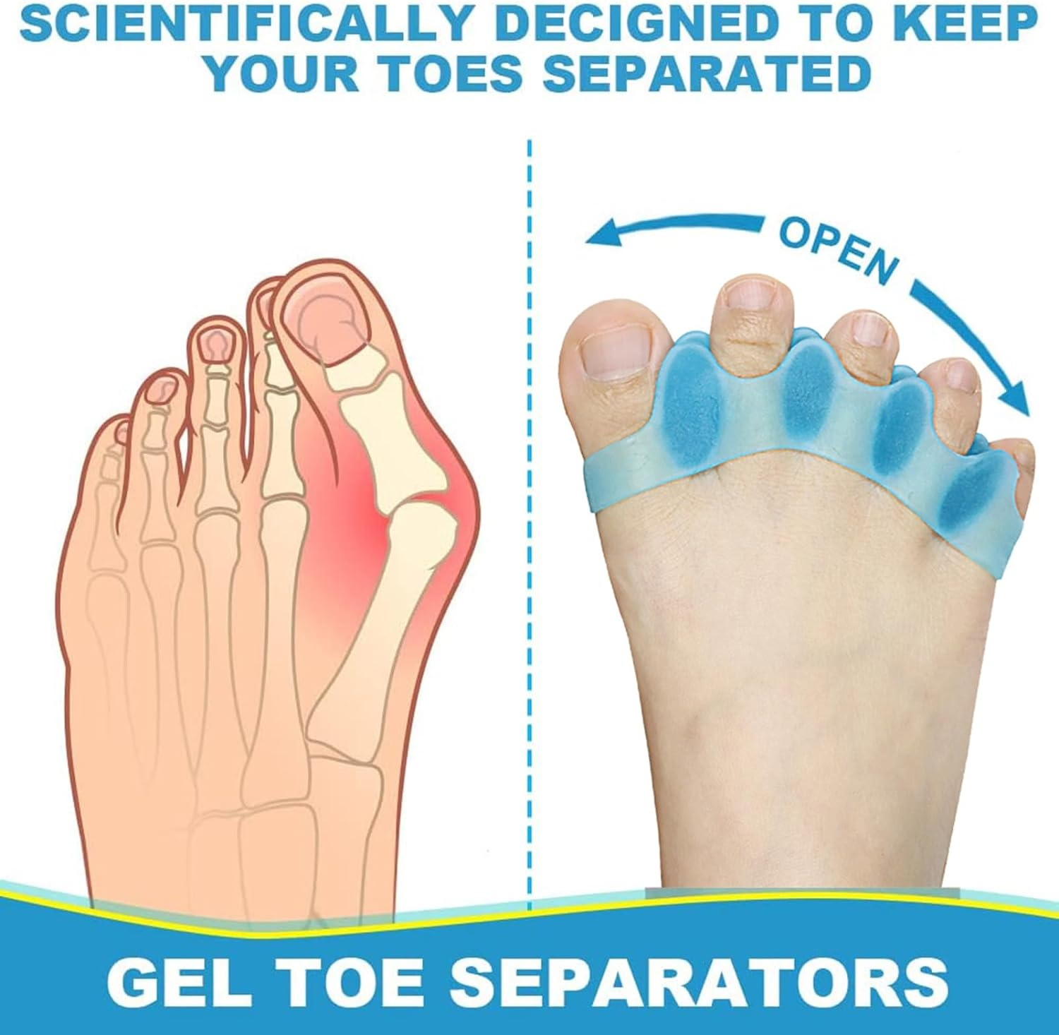 Gel Toe Separator, MH MOIHSING Toe Spacers Rubber Toe Stretchers Used for Sports Activities, Yoga Practice & Running for Men and Women Bunion Pain Relief Toe Straightener Achilles Stretcher (2 Pair)