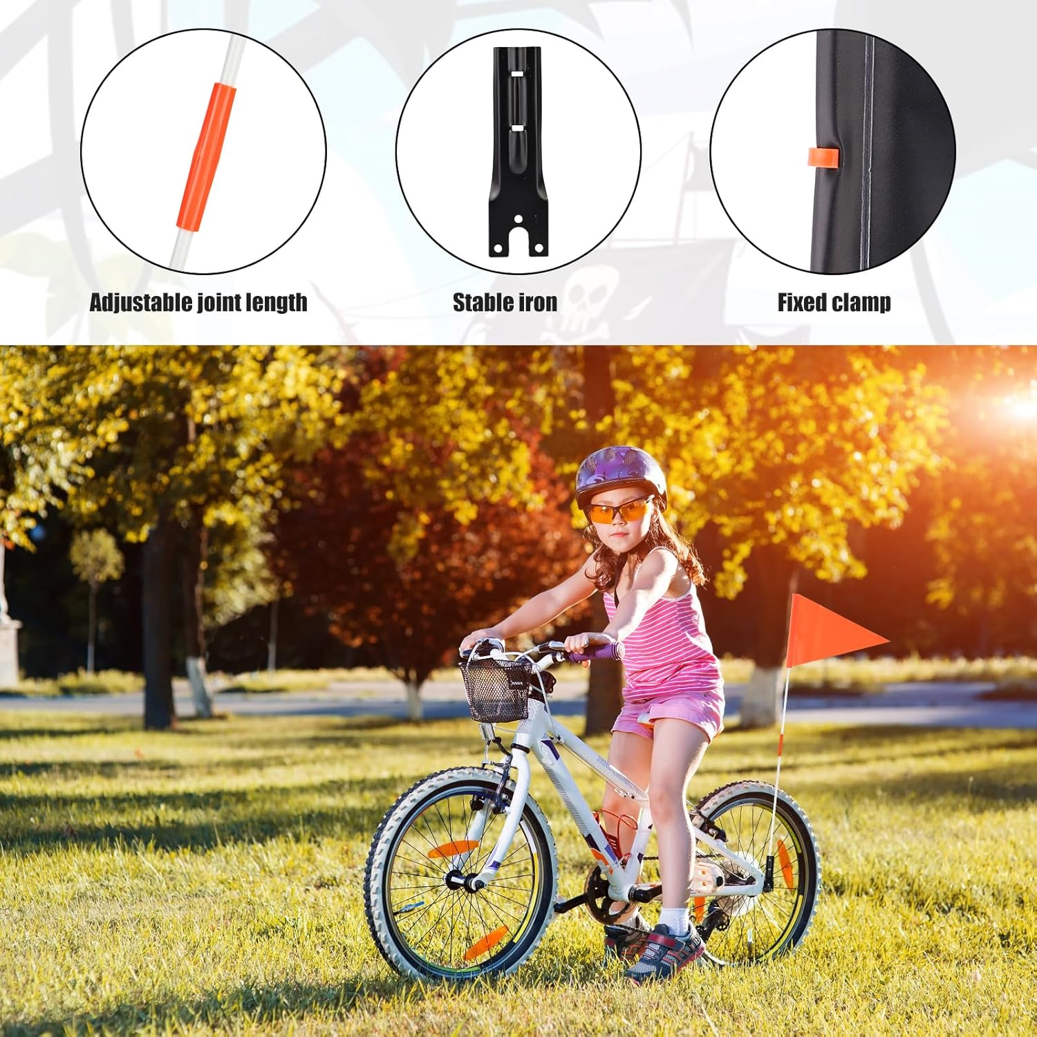 XIHIRCD 3Pcs Bike Flag, Adjustable Bicycle Safety Flag with Pole Black Spider Jolly Roger Stroller Flag Waterproof Warning Flag for Tricycle Go Kart Wheelchair Kayak ATV image number 3