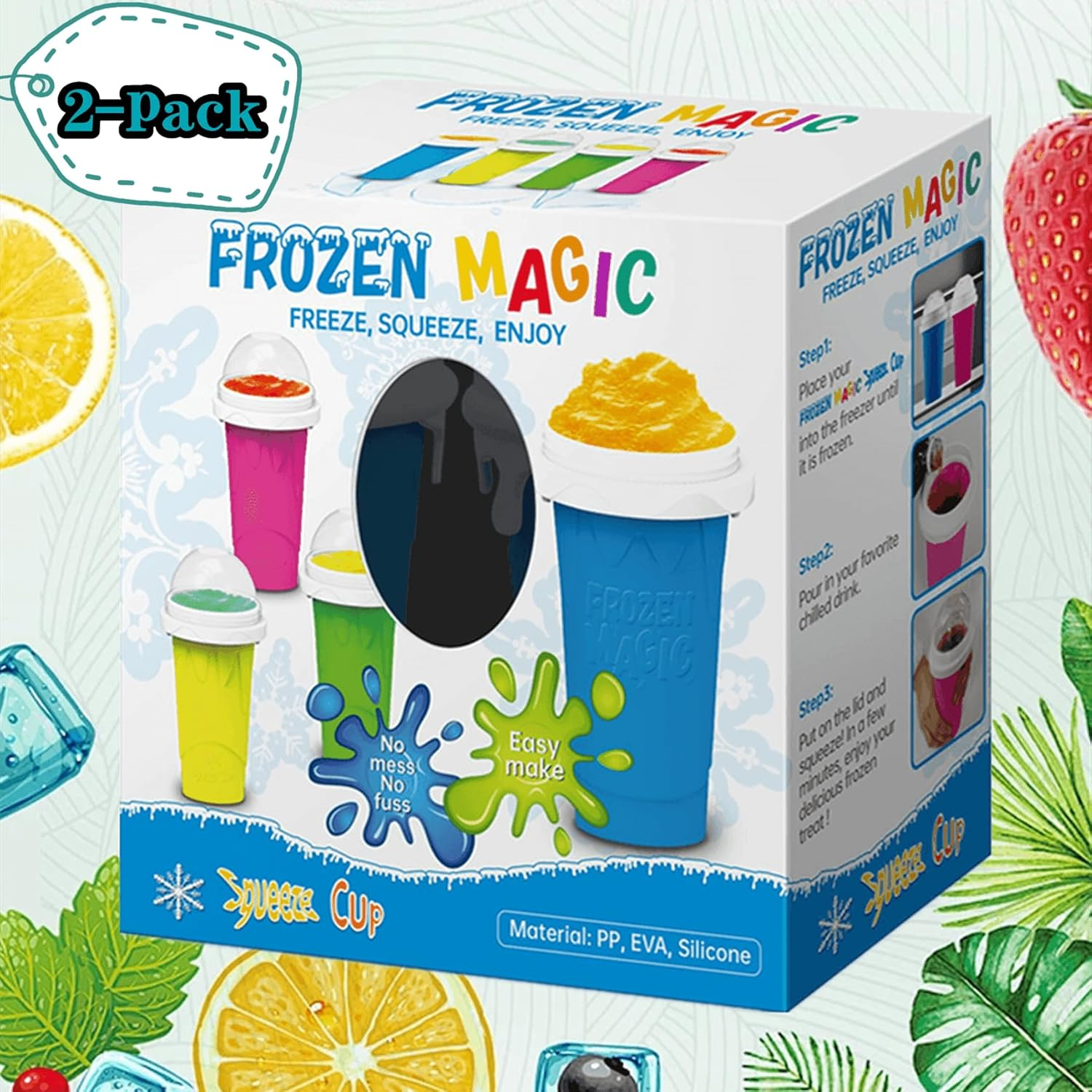 Slushie Cup, 2 Pack Slushy Maker Cup with Lid & Straw for Friends and Family, Portable Smoothie Squeeze Cup for Milk, Juices, and Ice Cream Make image number 4