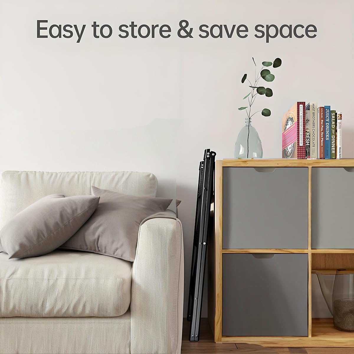 4 Step Ladder, Retractable Handgrip Aluminum Folding Step Stool Non-Slip Wide Steps Foldable Design Heavy Duty 330Lbs 150KG Capacity for Home Office (Cream White, 4 Step Ladder) image number 1