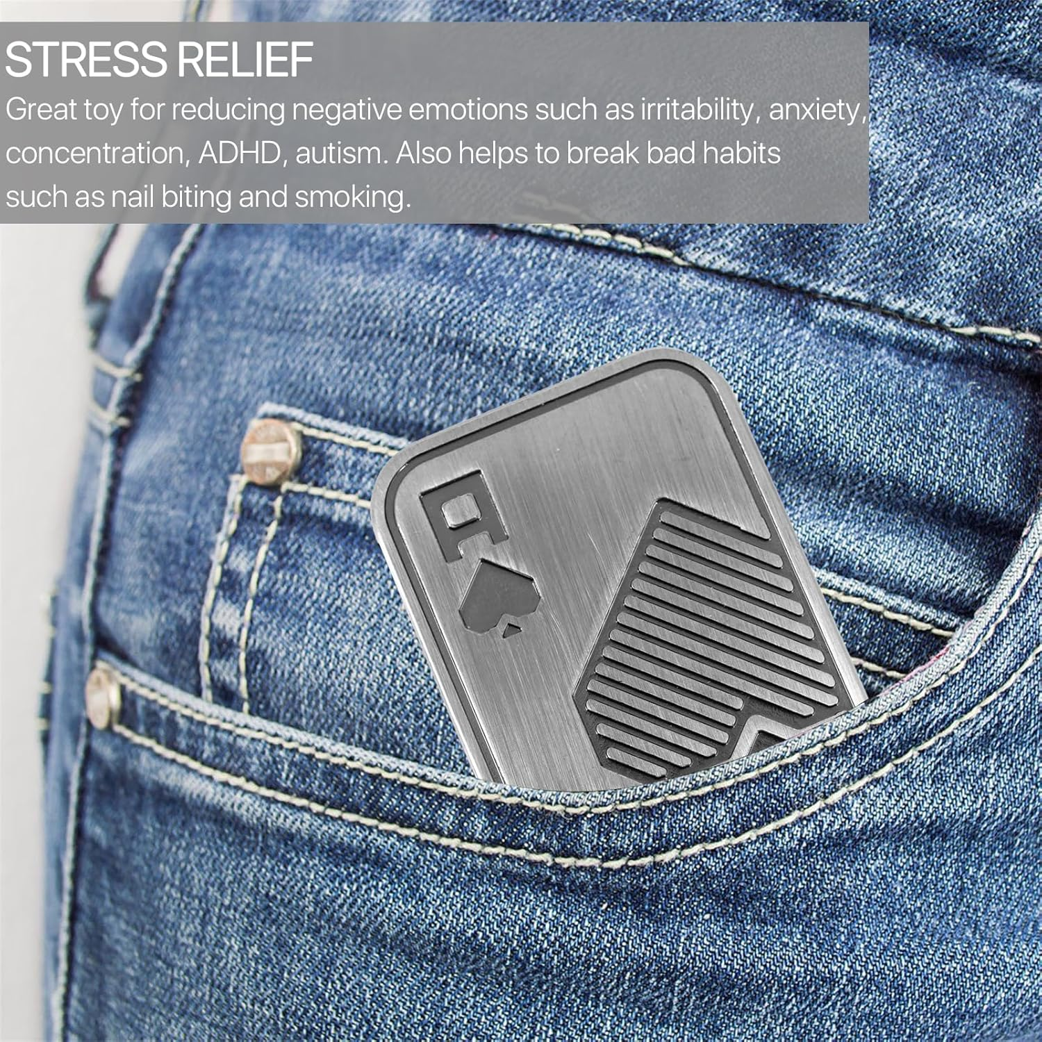 Metal Poker Fidget Slider, EDC Adult Fidget Toys to Relieve Pressure Stress Anxiety Office Desk Toy Gifts ADHD Push Card (A, Silver) image number 5