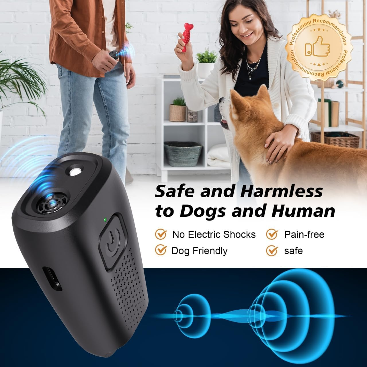 Dog Bark Deterrent Devices, Ultrasonic anti Barking Device for Dogs with Strobe LED Lights, Dog Barking Control Device Silencer Rechargeable, Bark Guard for All Breeds Indoor Outdoor Use image number 1