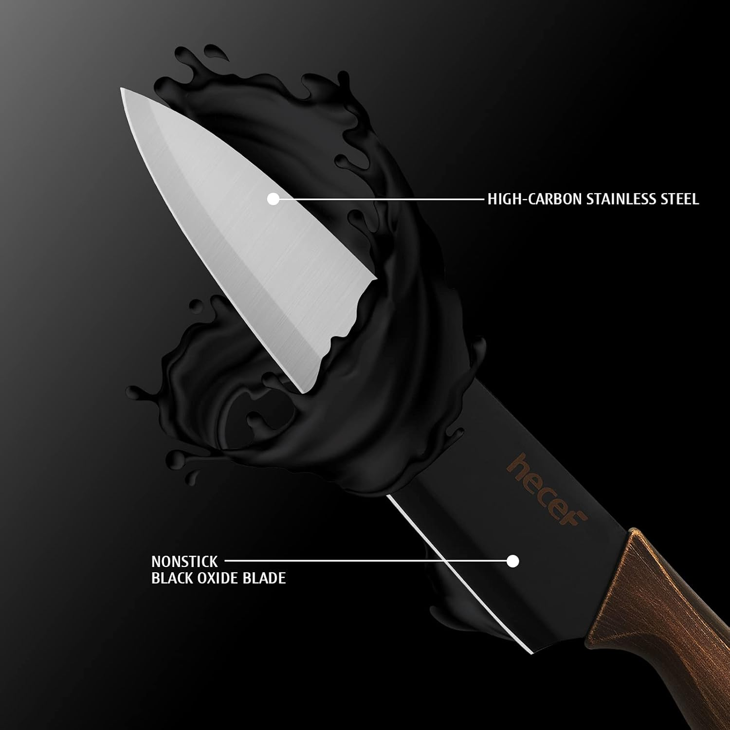 Hecef Kitchen Knife Sets Stainless Steel Non Stick Color Coating Blade Knives Includes 8'' Chef 8'' Bread 7'' Santoku 5''Utility and 3.5'' Paring image number 6