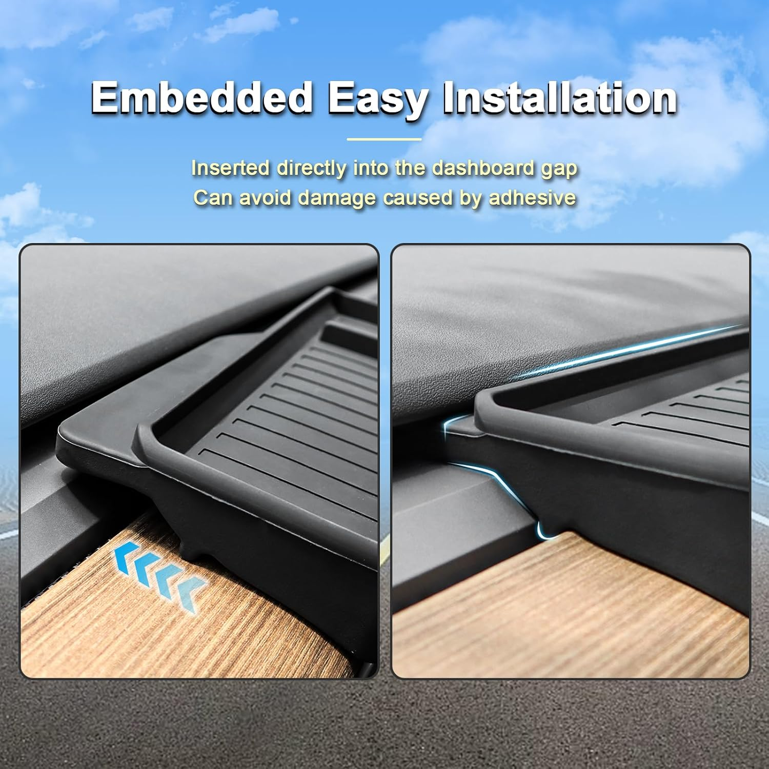 Rislobx Tesla Model 3 Model Y Center Console Organizer Tray Hidden behind Screen Storage Box Dashboard Sunglasses Holder Tesla Accessories (Black) - Black Charger Mat image number 7