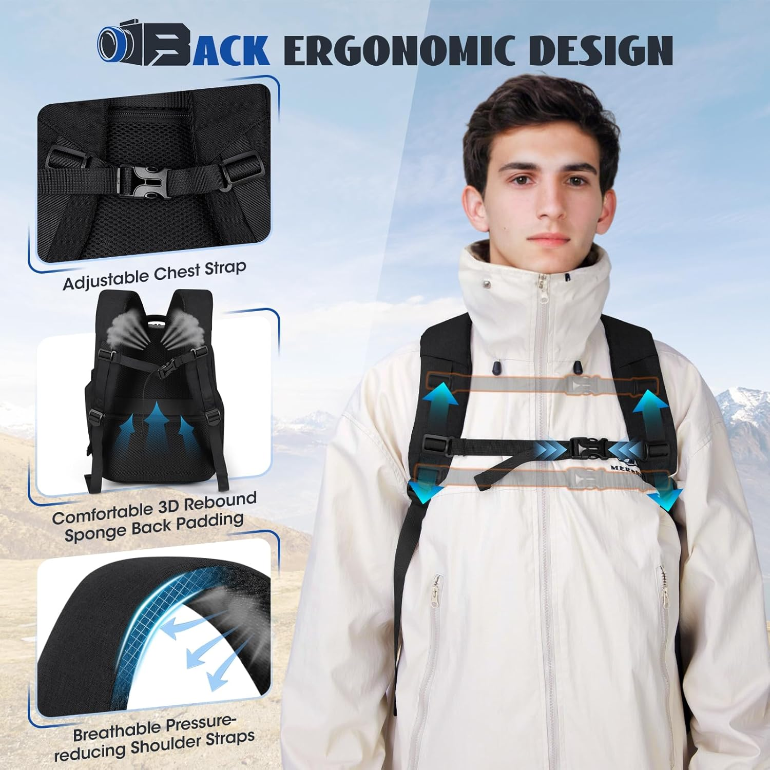 Camera Backpack Camera Bag for Photographers DSLR SLR Mirrorless Camera Cases with Waterproof Rain Cover & Laptop Compartment Fits 15.6 Inch Laptop,Anti Theft Travel Photography Backpack,Black image number 6