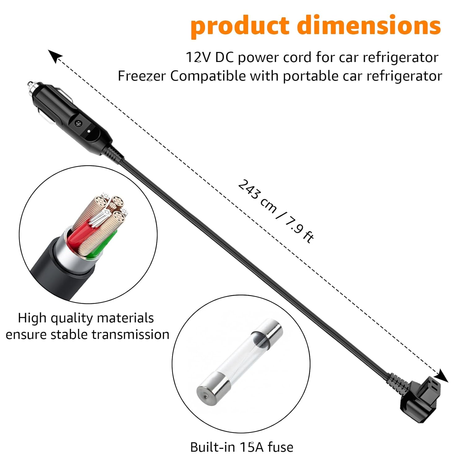 12V Merit & Cigarette Lighter Fridge Adapter for Waeco CFX,CF,CDF Series (1 25 28 35 40 50 60 65 75 95) - 2-Meter DC Power Cable for Car Refrigerator Fridges & Freezers image number 4