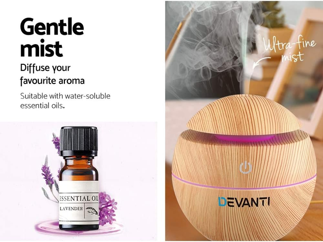 Devanti Aroma Diffuser, 130Ml Wood Grain Air Humidifier Purifier Essential Oils Car Freshener Vaporizer Aromatherapy Diffusers Scent Booster Home Office Bedroom Humidifiers Steam, 7 Led Light image number 6