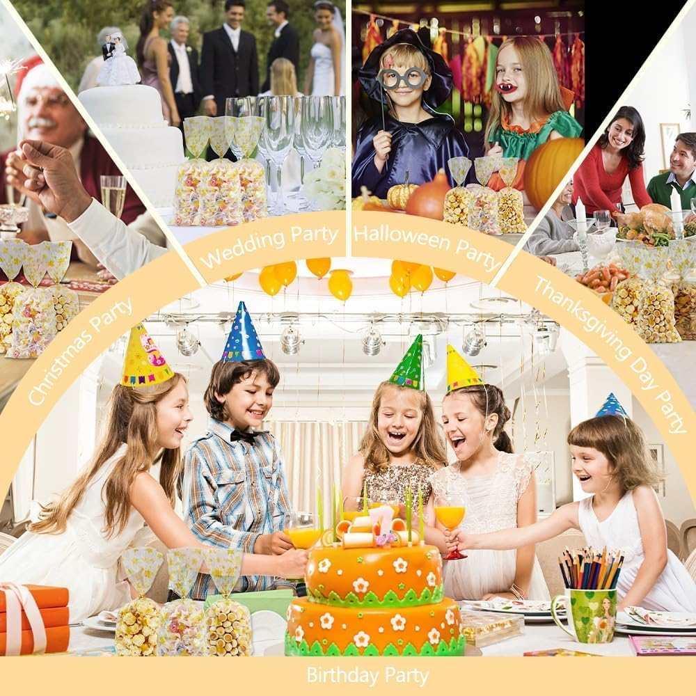 SYTHAK Cellophane Treat Bags,100 PCS Star Candy Bags with Twist Ties,Goodie Gift Wrap Cookie Cello Bag for Valentine, Birthday,Christmas,Baby Shower, Wedding Party Favor Supplies (Gold) image number 4