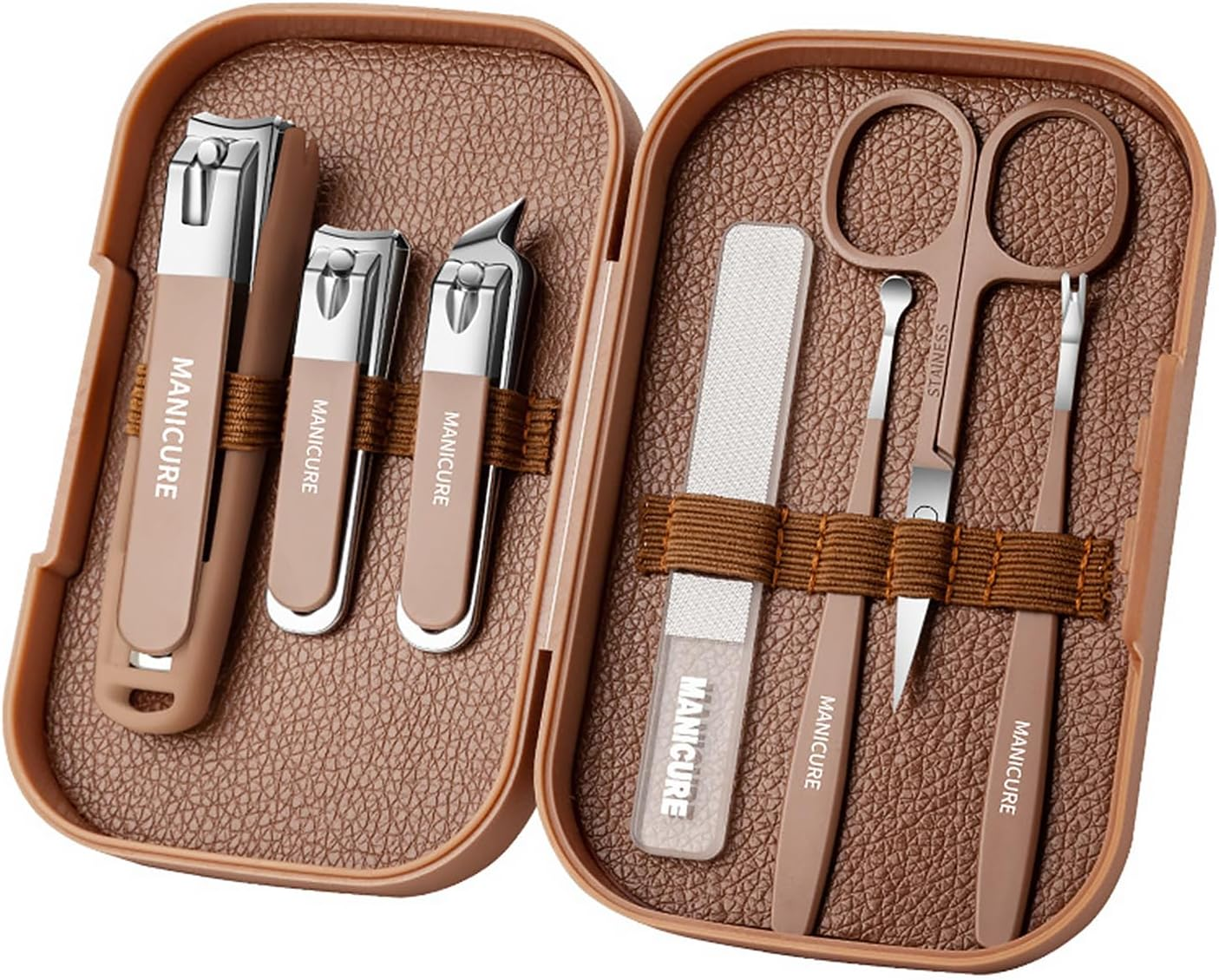 Manicure Set 7Pcs Nail Clippers Pedicure Kit Professional Manicure Pedicure Set for Men Women Personal Care Set Nail Grooming Kit with Leather Travel Case Present for Husband Girlfriend (Coffee)