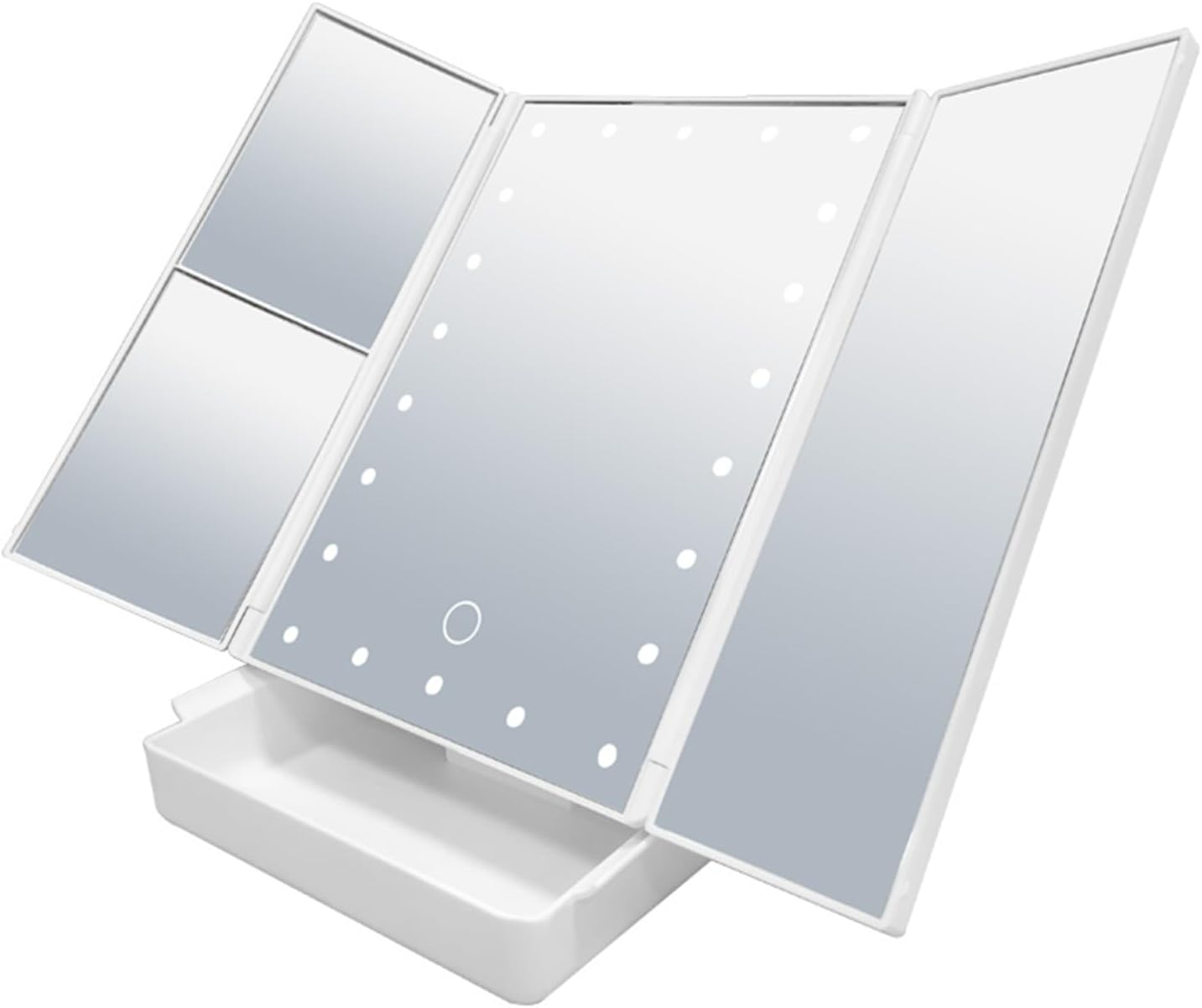 Makeup Mirror with Lights and Storage 1X/2X/3X Magnification, Tri-Fold Cosmetic Vanity Mirror with 22 Led and Touch Screen Trifold Makeup Mirror Two Power Supply Modes Women Gift (White) image number 3