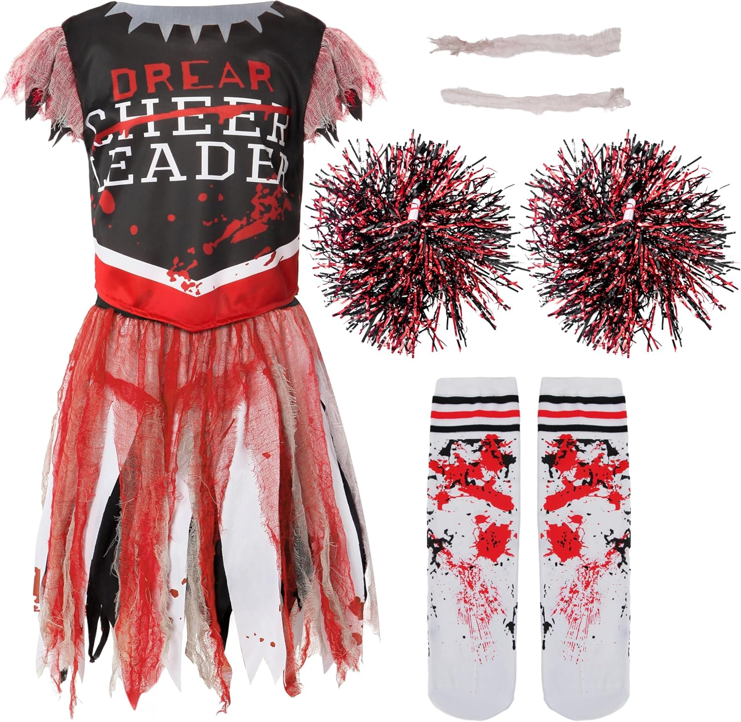 Spooktacular Creations Zombie Halloween Cheerleader Costume, Girls Scary Cheerleading Outfit for Halloween Role Play Parties image number 5