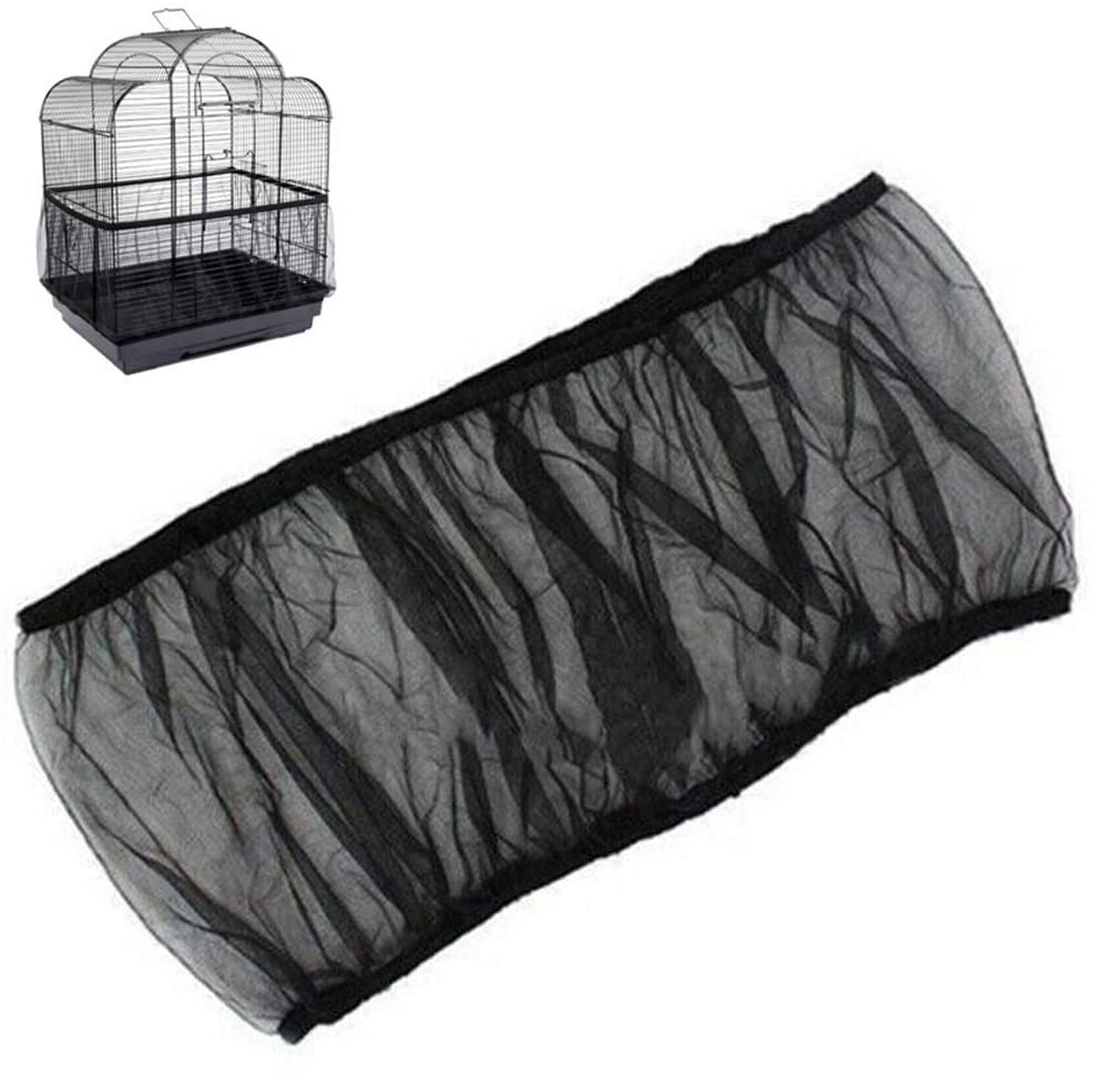 Universal Bird Cage Seed Catcher Guard - Parrot Nylon Mesh Cover, Soft Airy Stretchy Skirt for round and Square Cages (Circumference 50-90 Inch, Black)