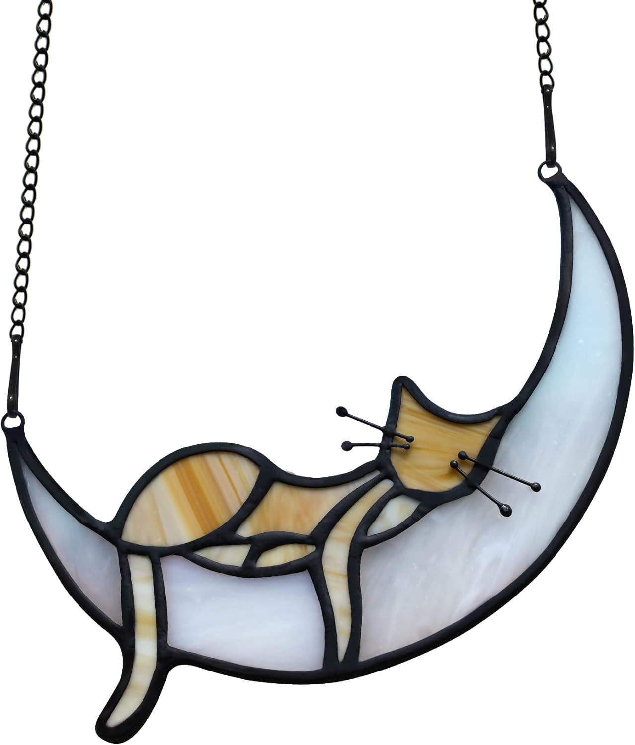 BOXCASA Orange Cat Suncatchers Handcrafted Stained Glass Window Hanging - Moon Phase Memorial Gifts for Cat Lovers,Birthday,Christmas Day, for Women,Mom