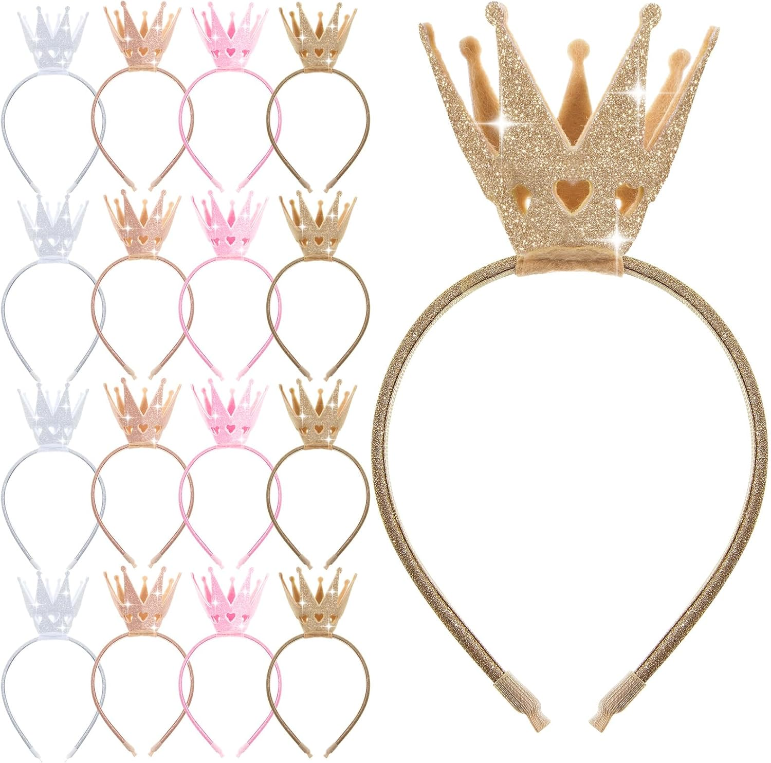 Juexica 12 Packs Princess Crown Headband Glitter Headbands Princess Favors Tiaras Princess Decorations for Girls
