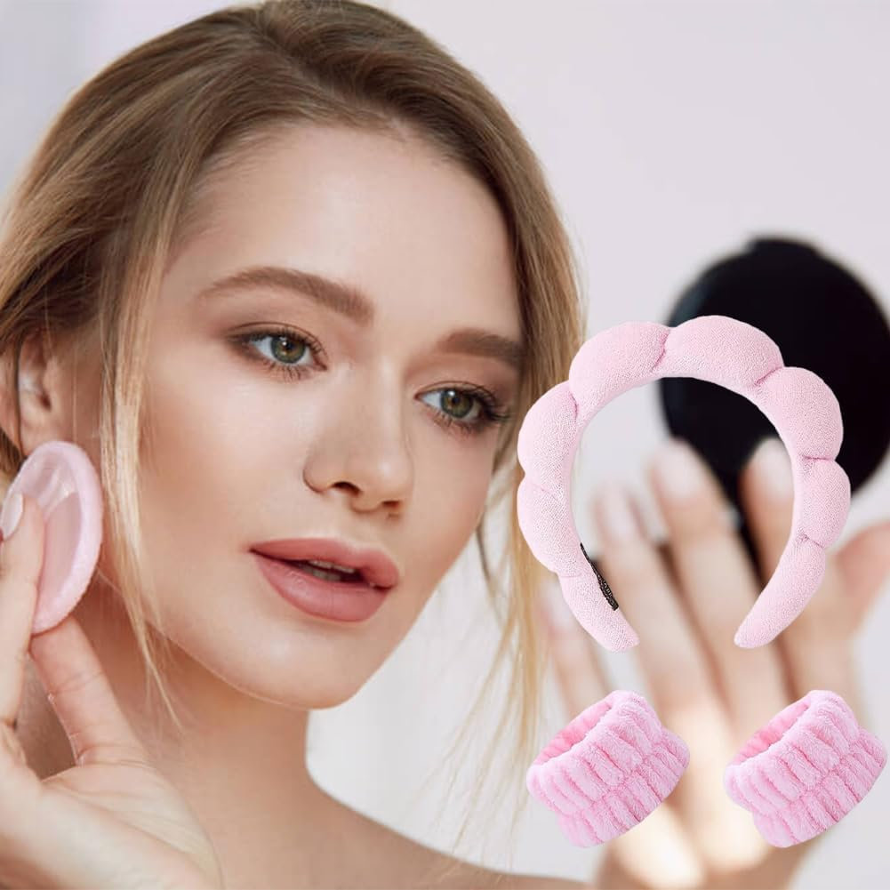 Hair Band Cosmetic Headband, Headband Hand Strap Set, Face Wash Headband, Skin Care Headband, Women'S Spa Hair Band, Daily Wear, Yoga, Sports, Skin Care, Cleaning, Pink image number 6