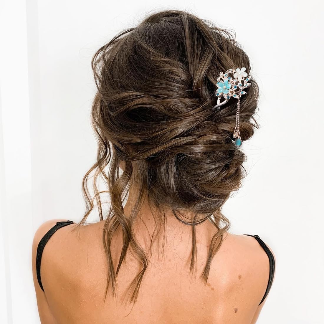 Vintage Hair Stick Opal Flower Hair Sticks Hair Decor Chinese Hairpins Old Hair Clip Old Hair Clip Blue image number 4