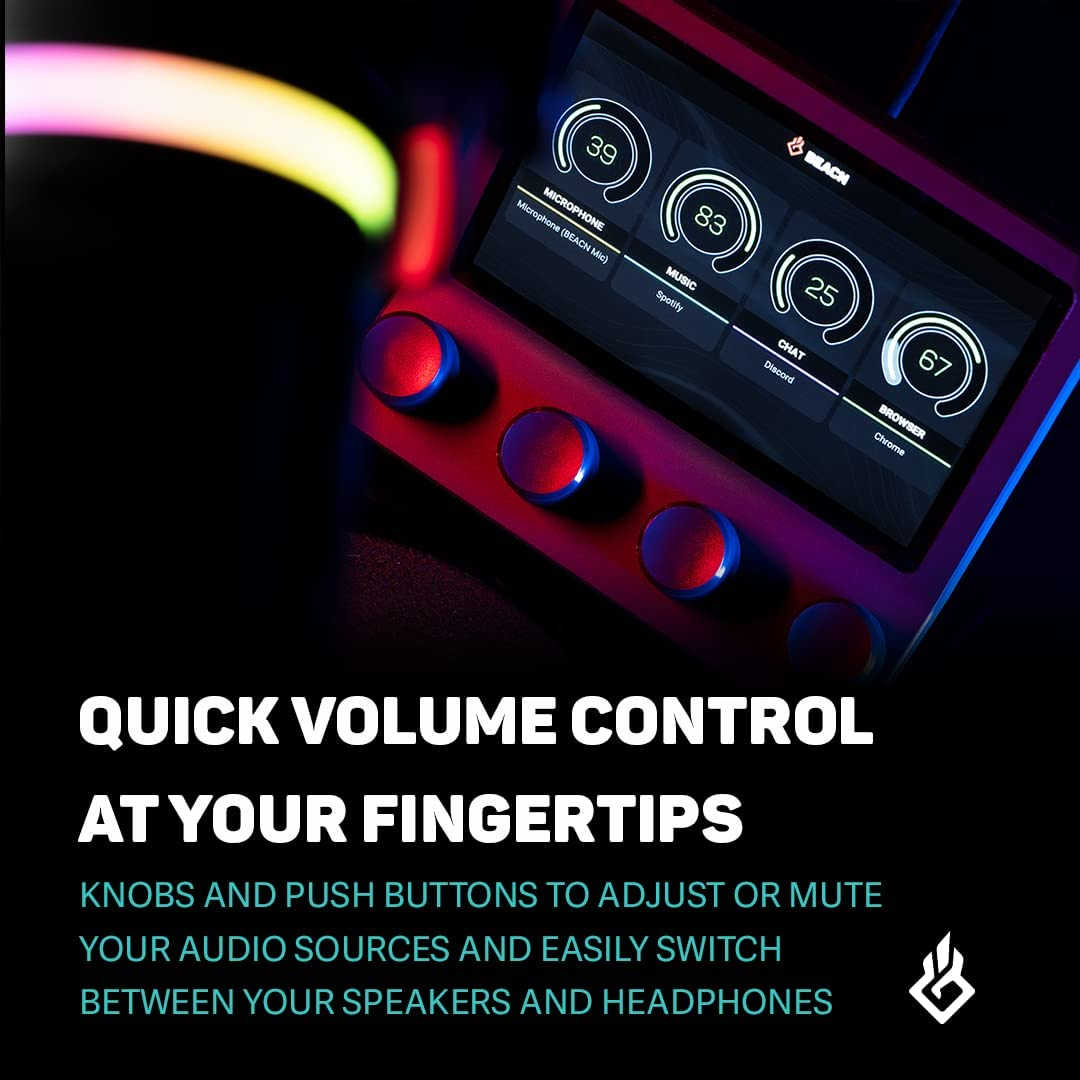 BEACN Mix USB C Audio Controller | Windows and Macos Audio Mixer for Gaming or Work| 4-Channel Audio Control with 5" Full-Color Display & Precision Knobs | Drag-And-Drop Customization (Dark) - Light image number 2