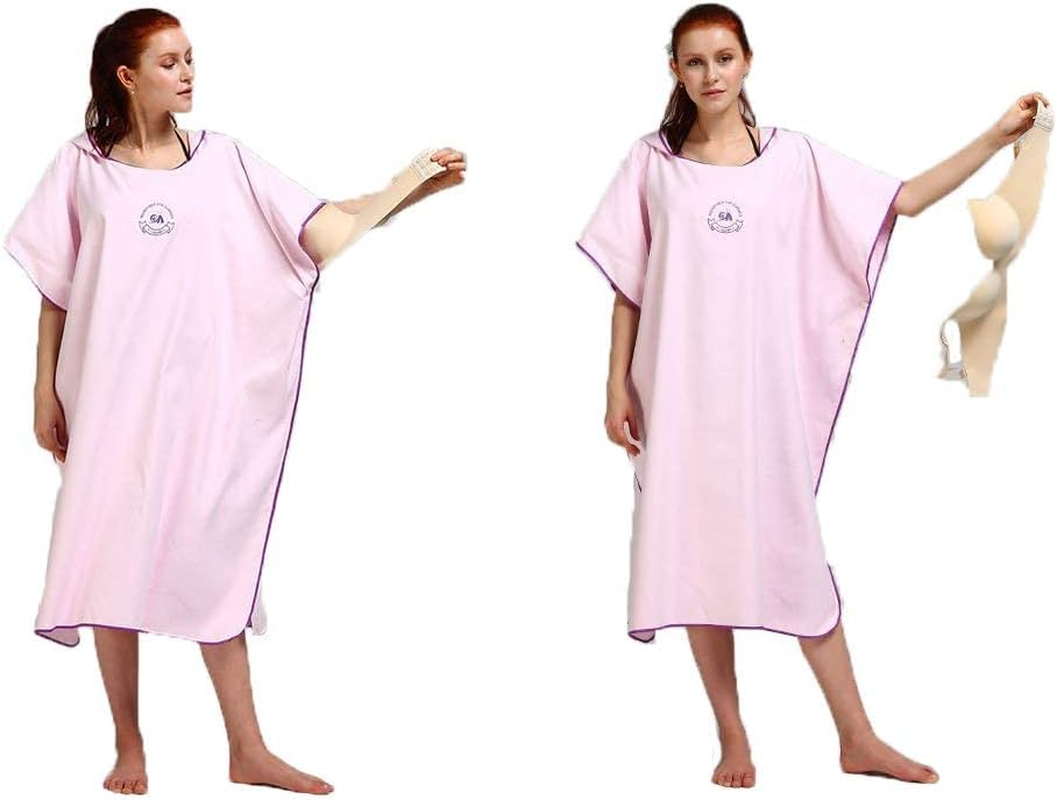 Hiturbo Microfiber Surf Poncho, Wetsuit Changing Bath Robe, Quick Dry Pool Swim Beach Towel with Hood (Pink) - Grey image number 3