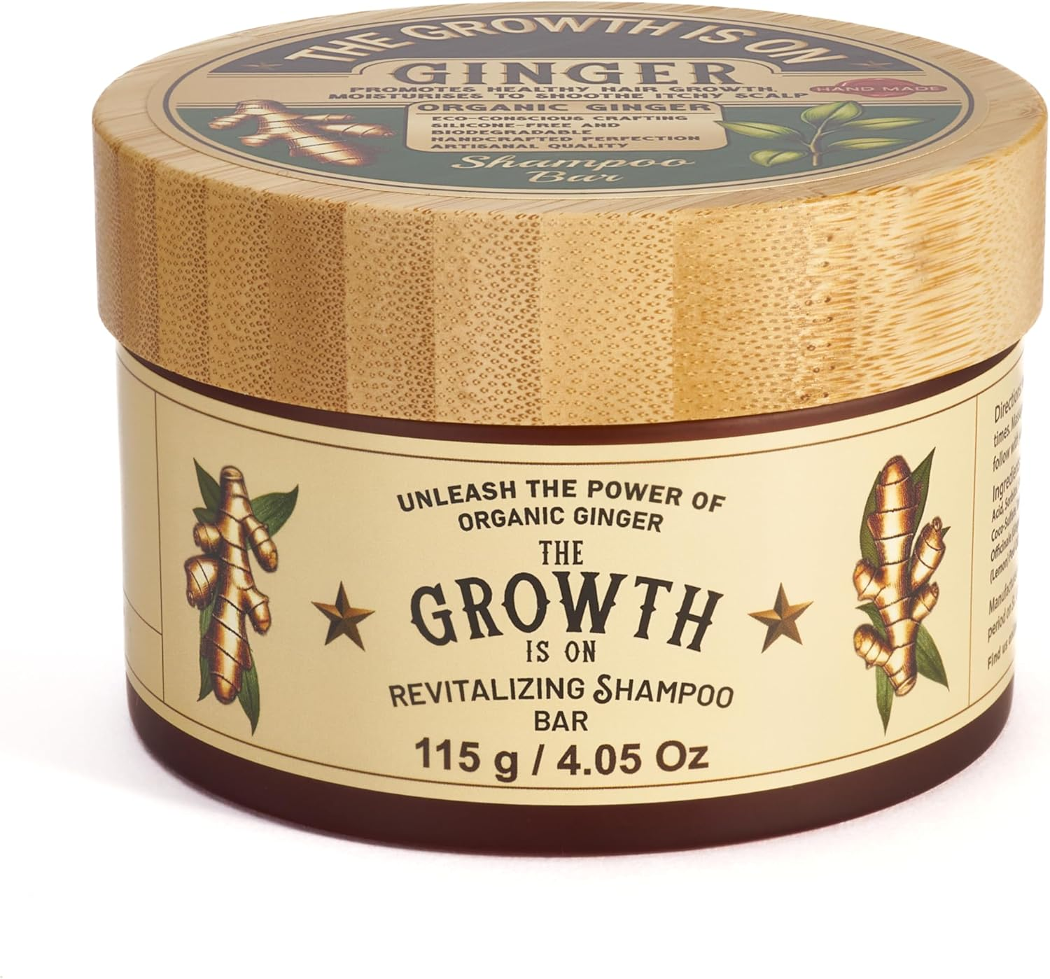 The Growth Is on Organic Artisan Ginger Shampoo Bar &ndash; Handmade Hair Growth Bar with Rosemary, Turmeric & Lemon &ndash; Sulfate-Free, Aluminum-Free, Plastic-Free Solid Shampoo for Oily, Itchy, Thinning Scalp &ndash; 115G image number 1