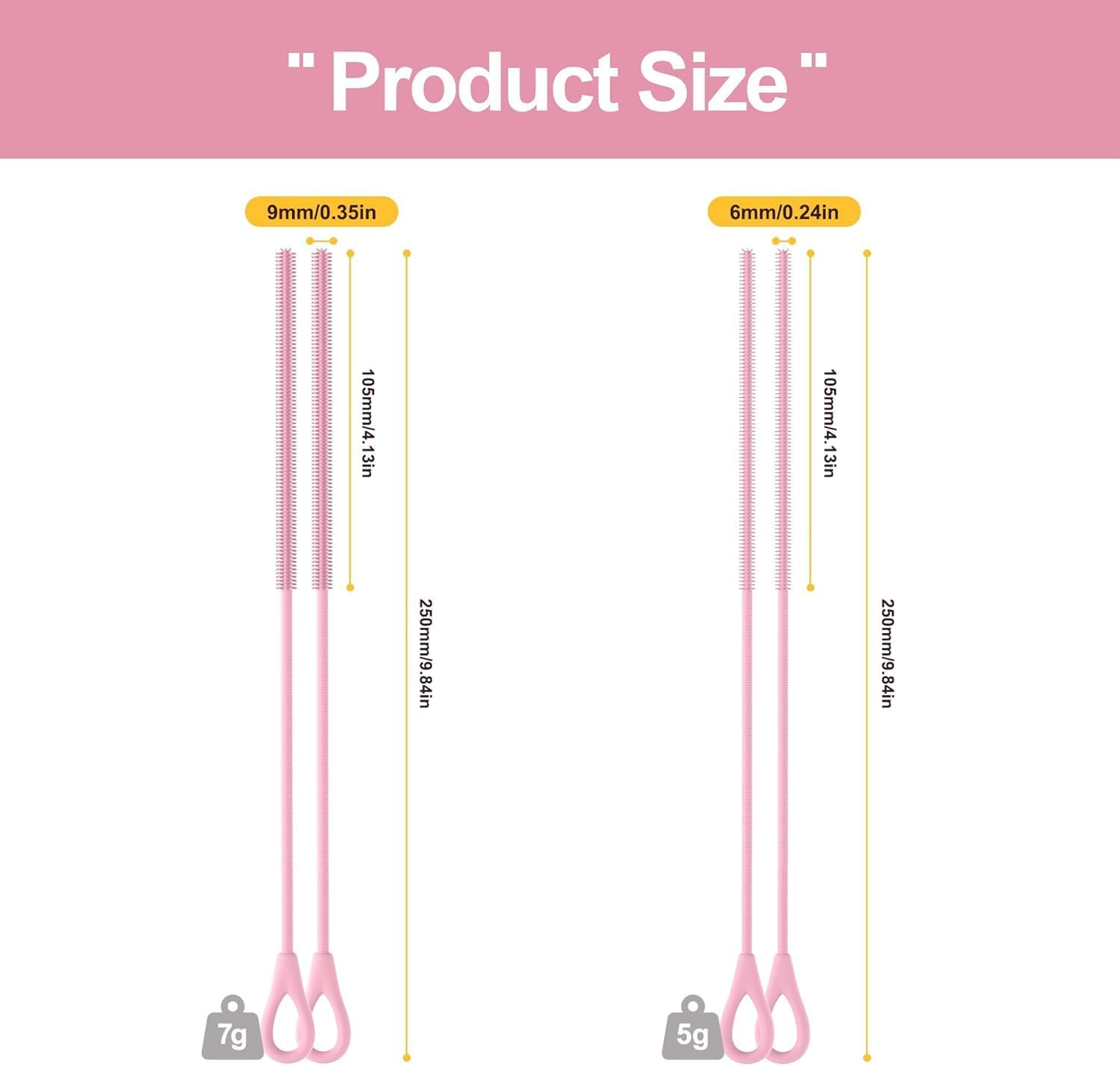 Silicone Straw Cleaner Brush - 4 Pcs Straw Brush for Water Bottle Sippy Cup Tubes Glass Straws, Reusable Bendable and Dishwasher Safe （Pink） image number 4