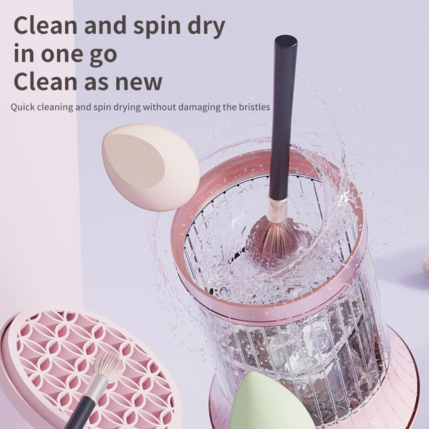 YVXUN Upgrade Electric Makeup Brush Cleaner Machine &ndash; Makeup Brush Clean and Dry Makeup Brushes Tools,Sponges Automatically-Make up Dryer,Washer Holder Combined(Pink)-Perfect for Home & Professional Use image number 6