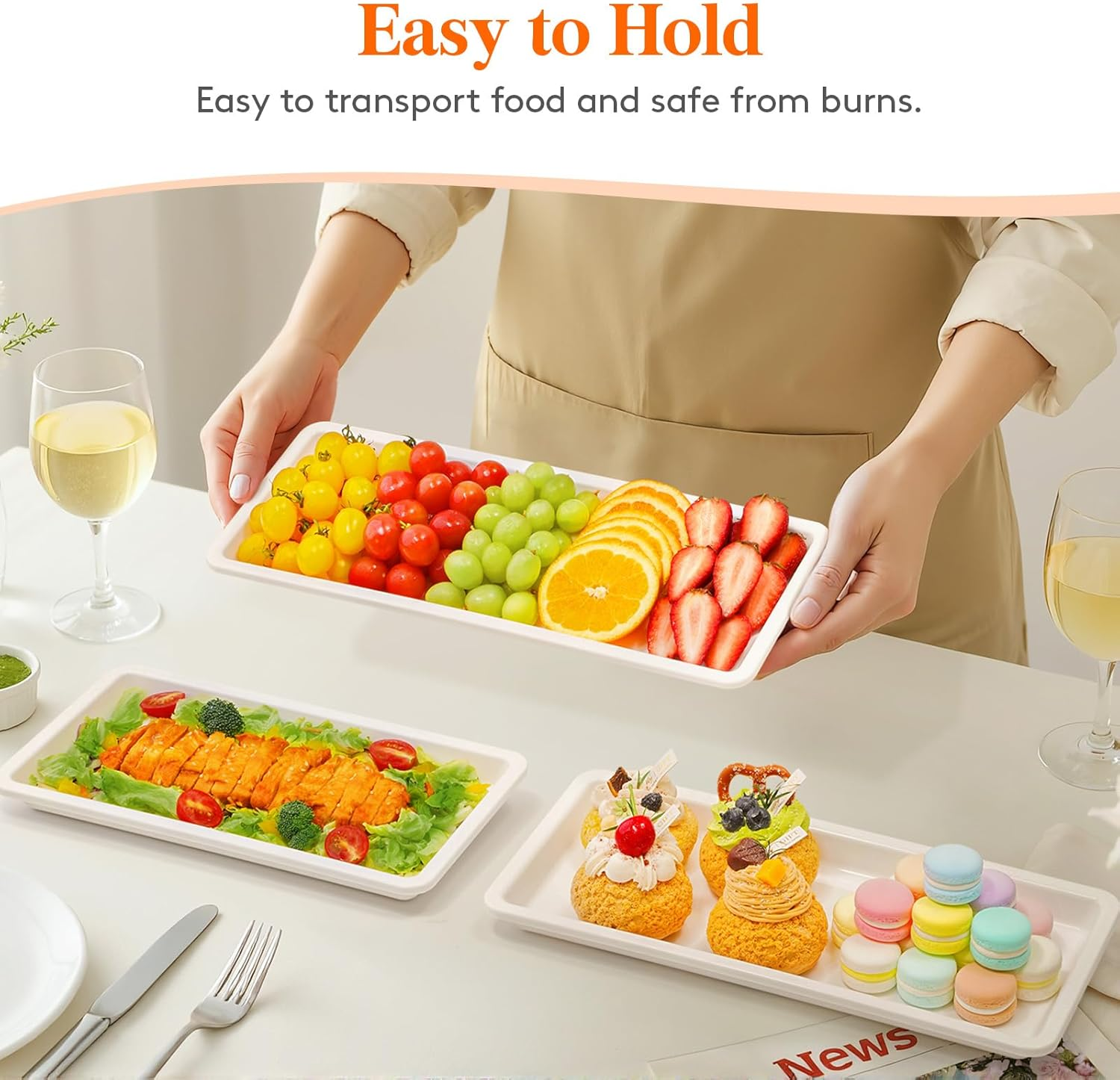 Lifewit Large Plastic Serving Tray Set for Party Supplies, 16/14/12 Inch Platters for Serving Food, 6 PCS White Reusable Tray for Veggie, Snack, Fruit, Cookies, Dessert in Kitchen/Pantry Organization image number 6