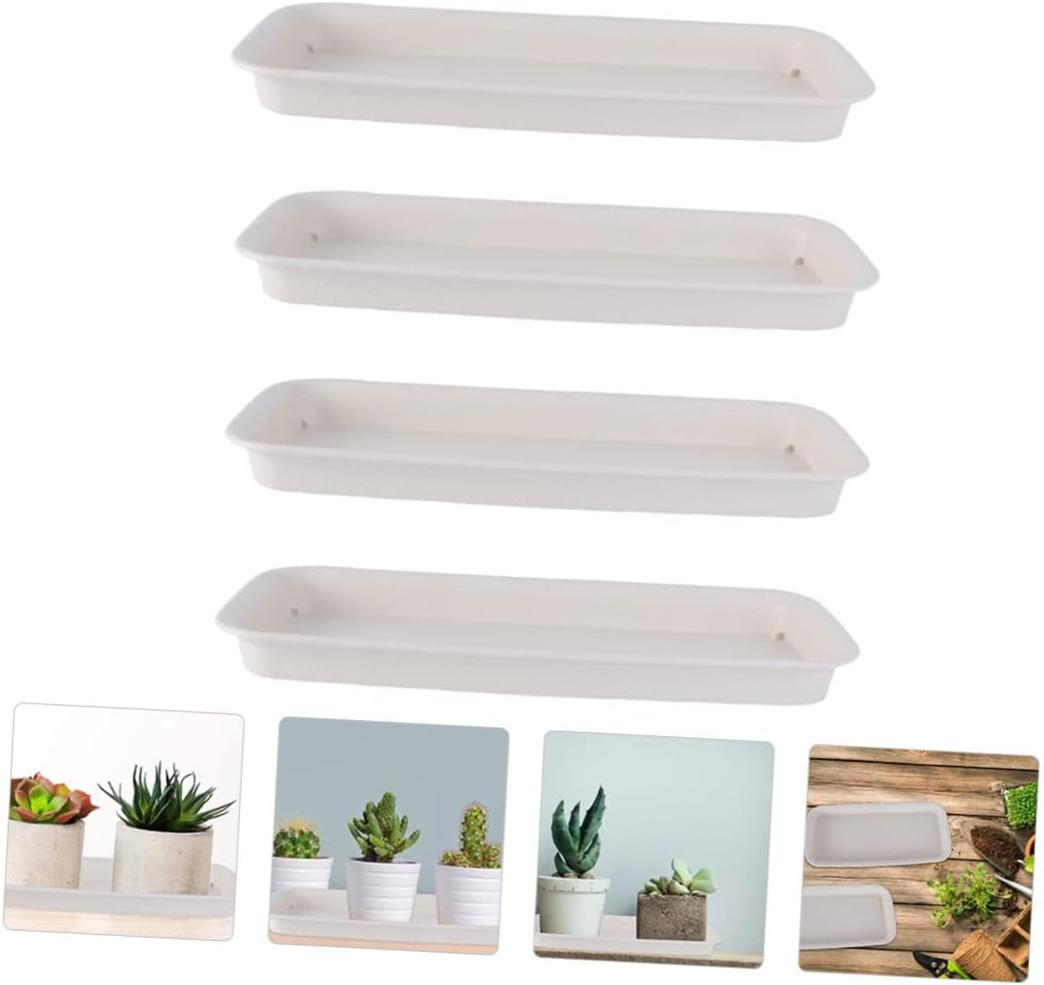 Outanaya 4Pcs Rectangular Flowerpot Trays for Gardening and Pots Saucer to Catch Excess Water Beige for Clean and Tidy Plant Care image number 4