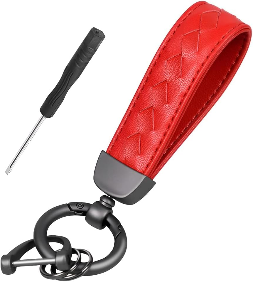 Genuine Leather Car Keychain, Sheepskin Key Fob Holder Keys Organizer with 360 Degree Rotatable Anti-Lost D-Ring - Black image number 5