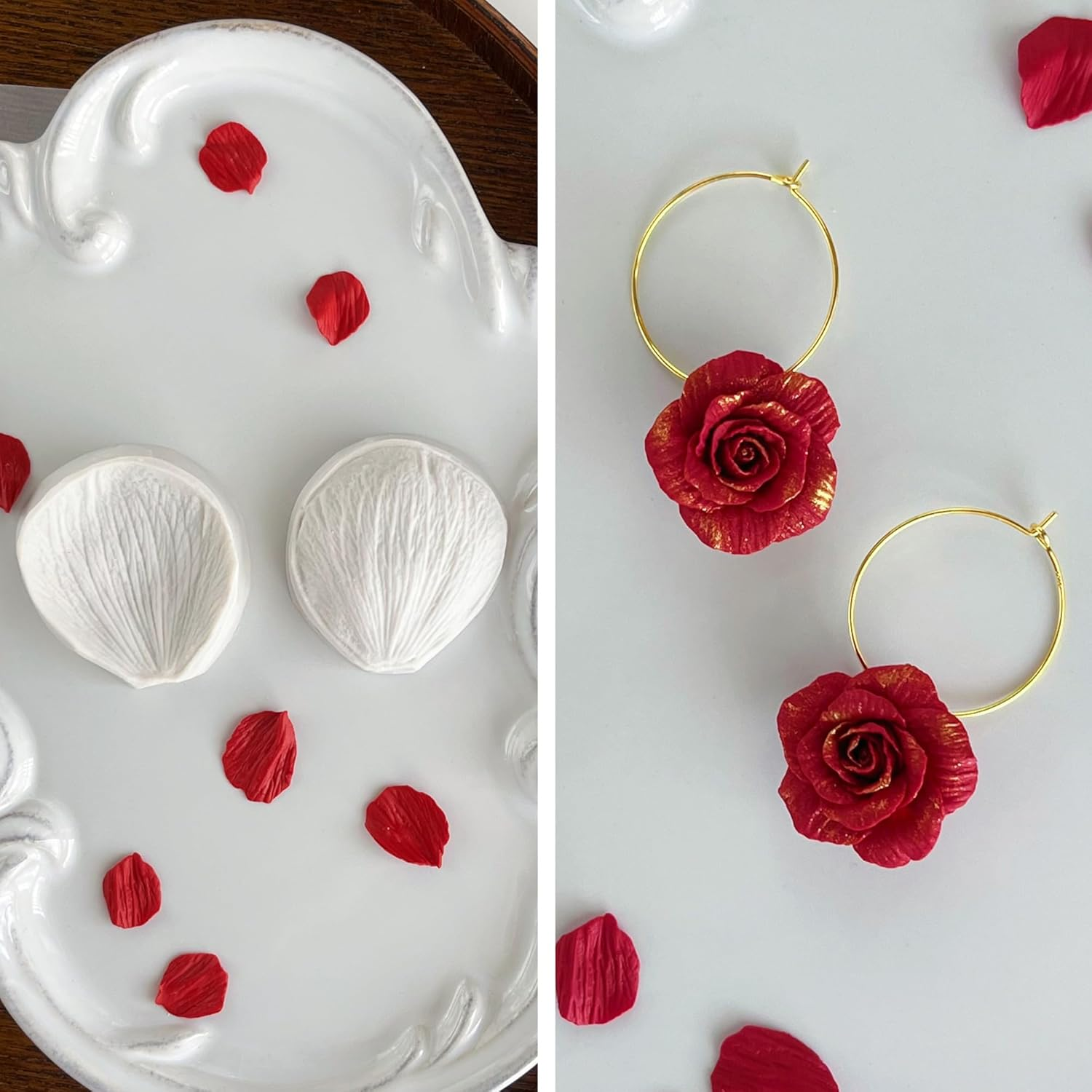 Flower Petal Clay Cutters - 3Pcs Polymer Clay Cutters for Earrings Making with 1Pc Petal Press Mold - Jewelry Making Tools