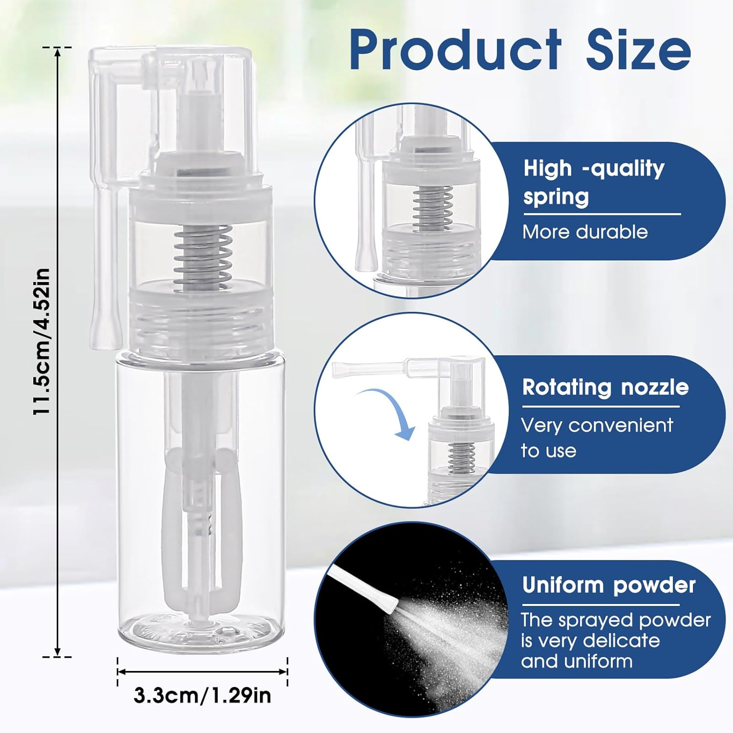 Jeffdad Pack of 2 Glitter Duster Atomiser, 35 Ml, Edible Glitter Spray Bottle, Empty, Multi-Purpose Powder Spray Bottle Made of Transparent Plastic for Cakes, Crafts, Scrapbooking, Card Making image number 1