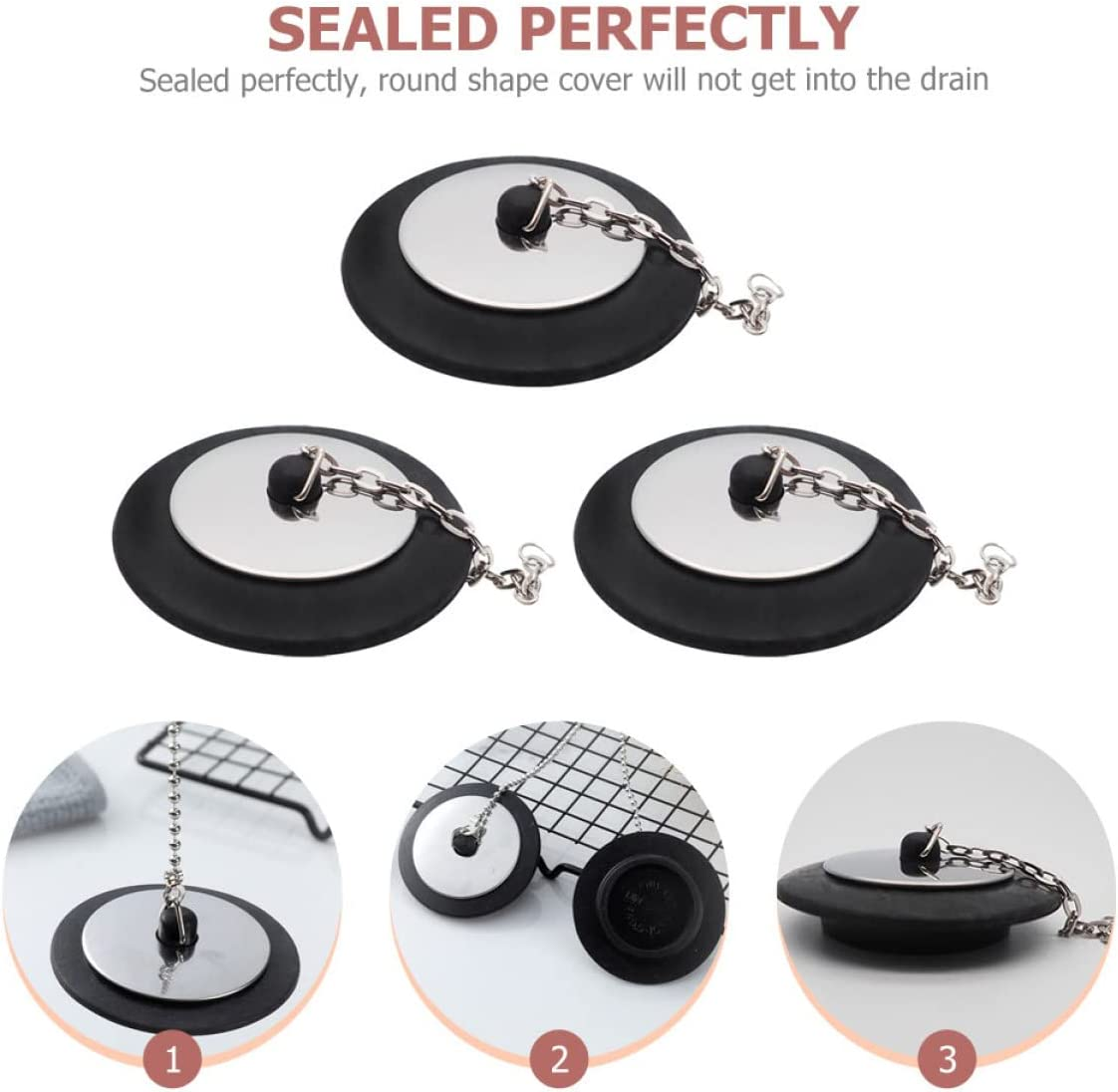 DOITOOL 3Pcs Long Stopper Bar Catcher Stoppers Sealing with Tub Water Bathroom Hanging Laundry Kitchen Plugs Supplies Plug Bath Ring for Traps Chain Choke Bathtub Seal Rubber Sink Covers image number 3