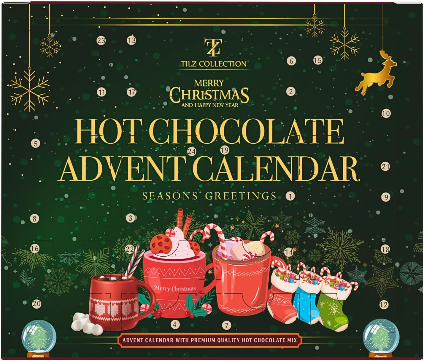 2023 Advent Calendar: 24-Day Set with Hot Chocolate Selection, Marshmallows, Candy Canes, Chocolate Drops - 12 Flavors