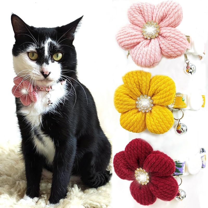 Small Dog Collar with Flower, Puppy Collar for Dog Collars for Small Dogs Cute Dog Collar with Bell, Adjustable Length (Pink, One Size) image number 2