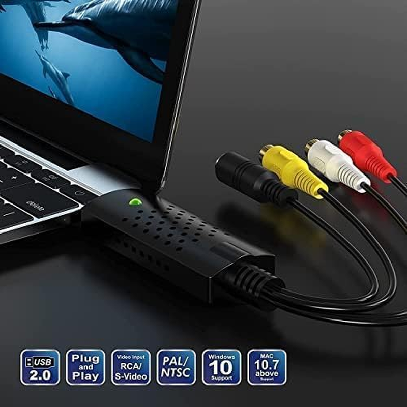 VHS to Digital Converter, USB Video Capture Card, Video Capture Device, RCA to USB Converter,Convert VHS VCR Hi8 Mini DV to Digital/Dvd,For Tape Player Camcorder Camera PC Tv,Windows Mac OS Compatible image number 2