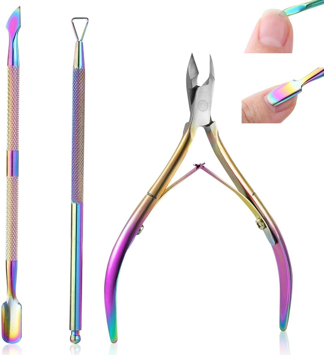 Ruayia 3-Piece Cuticle Nipper Set, Cuticle Trimmer with Cuticle Remover, Stainless Steel Cuticle Pusher and Cuticle Nipper and Nail Scraper, Tool for Manicure and Pedicure - Colour Titanium image number 5
