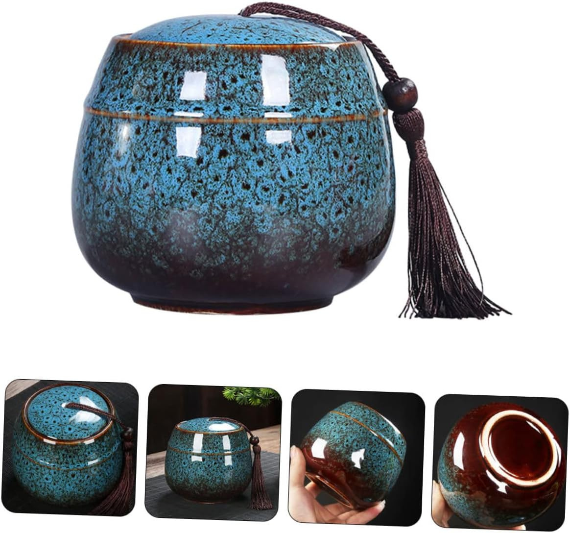 CAXUSD Ceramic Tea Canister Lid Mini Glazed Storage Jar for Loose Tea and Spices Airtight Container for Home Organization image number 2