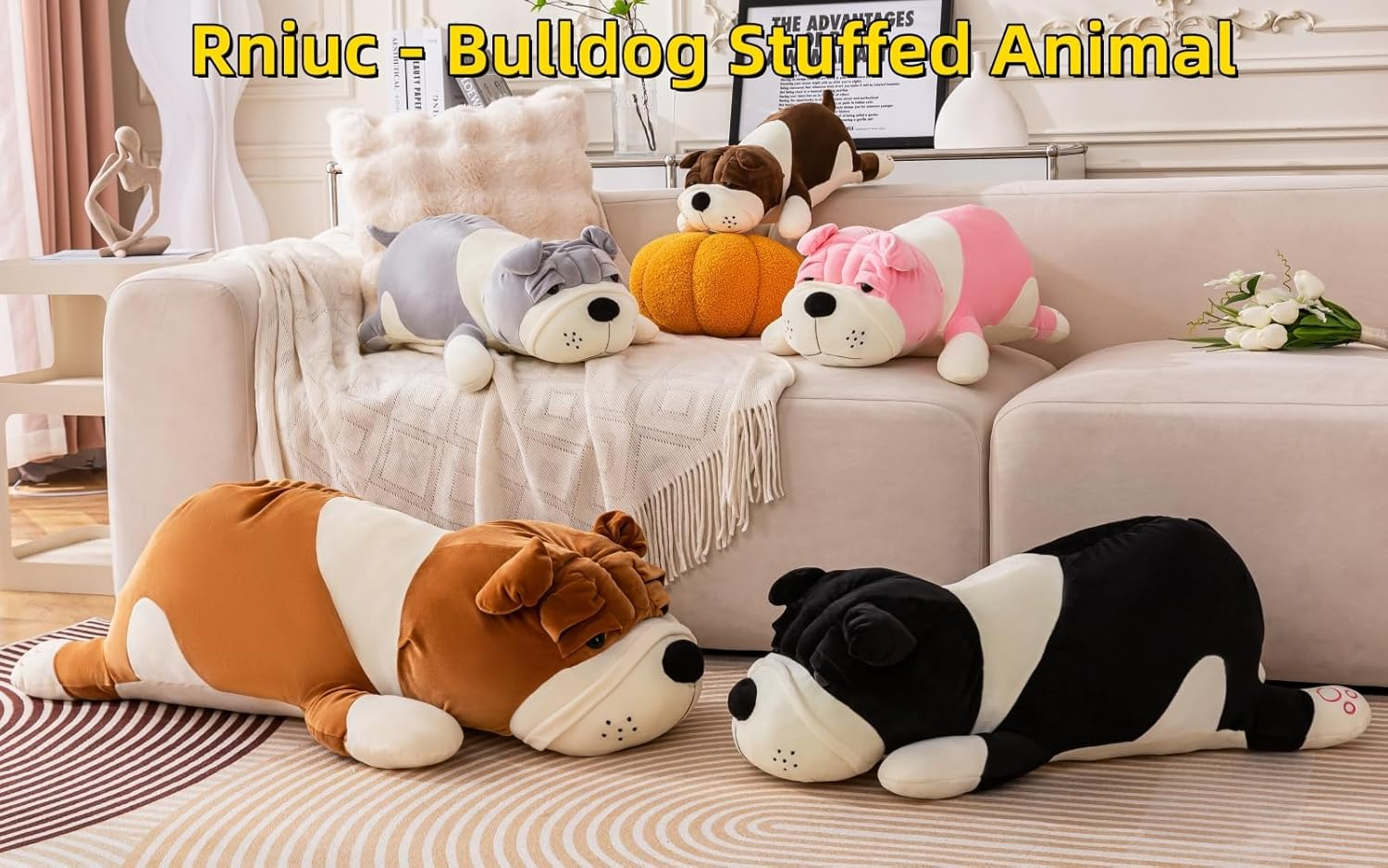 Rniuc French Bulldog Plush Toy Stuffed Animal Pillow Plush-Animal-Pillow 17.7In/45Cm Yellow image number 2